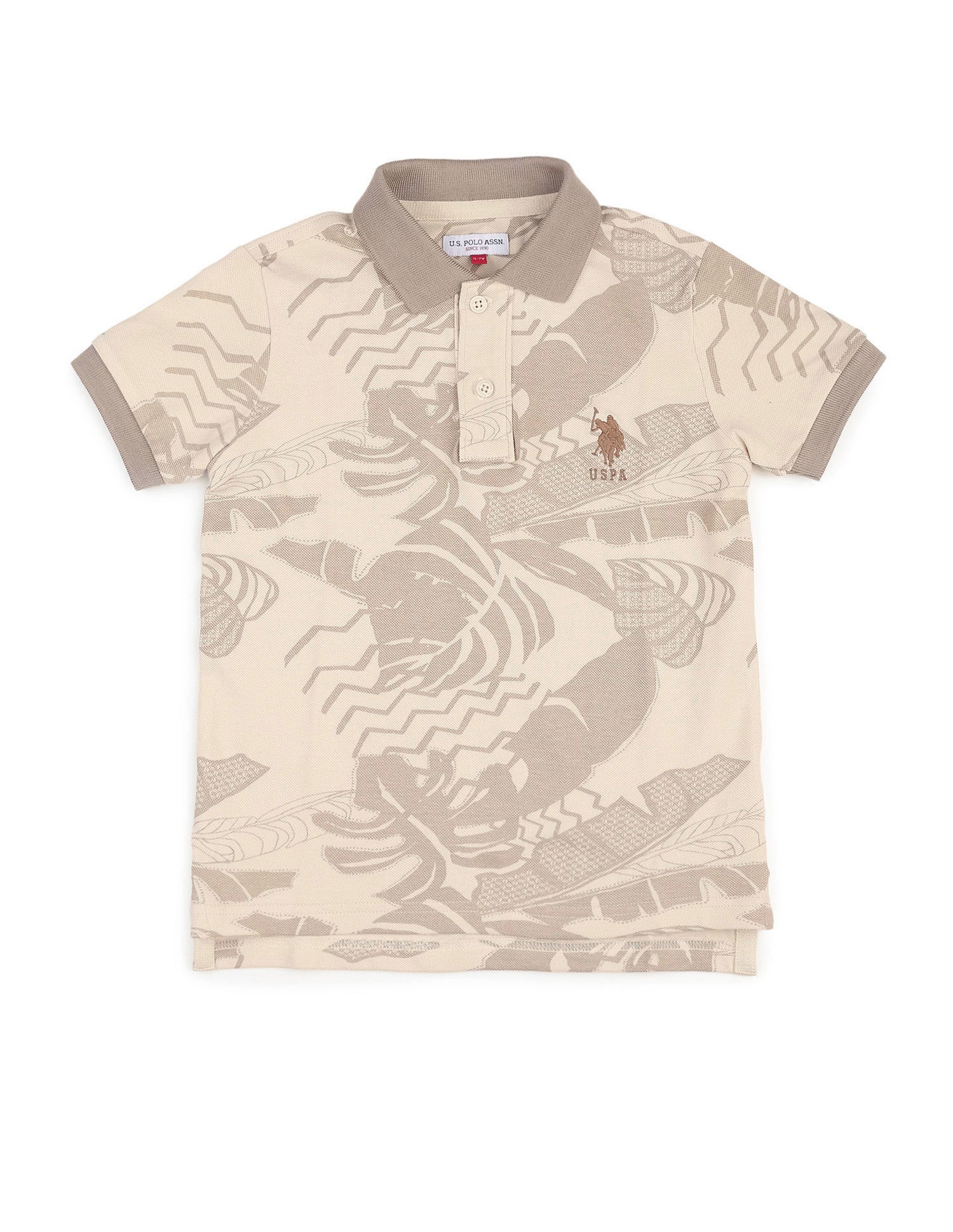 Boys All Over Printed Regular Fit Polo Shirt Beige - U.S. POLO ASSN. | Large