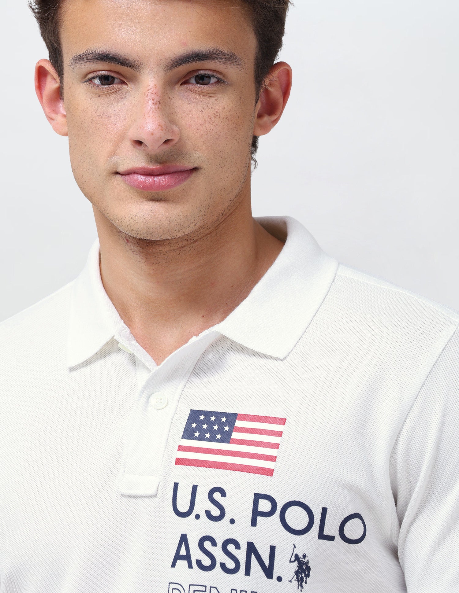 Brand Printed Slim Fit Polo Shirt Ivory - U.S. Polo Assn. India | Large