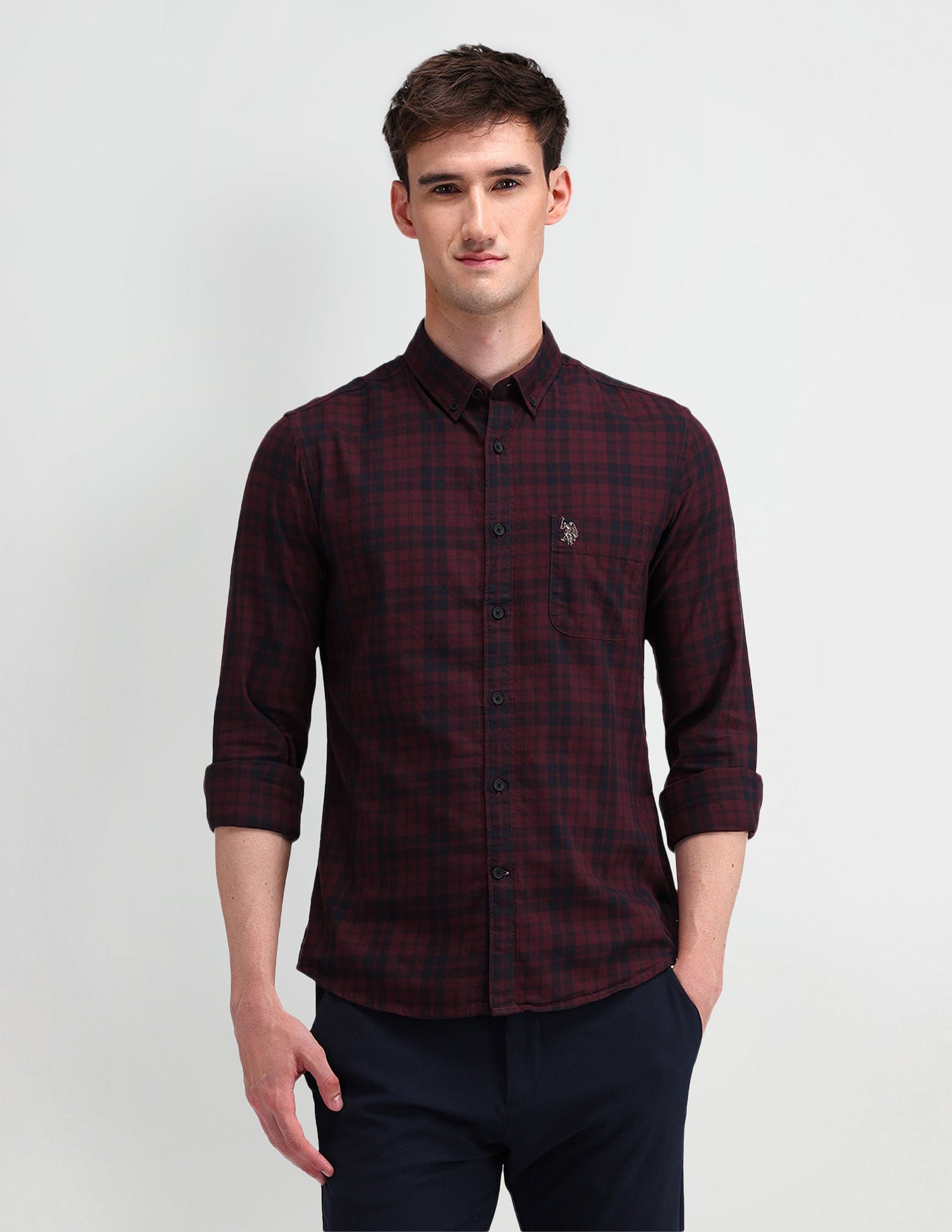 Slim Fit Tartan Checked Shirt Maroon - U.S. Polo Assn. India | Large