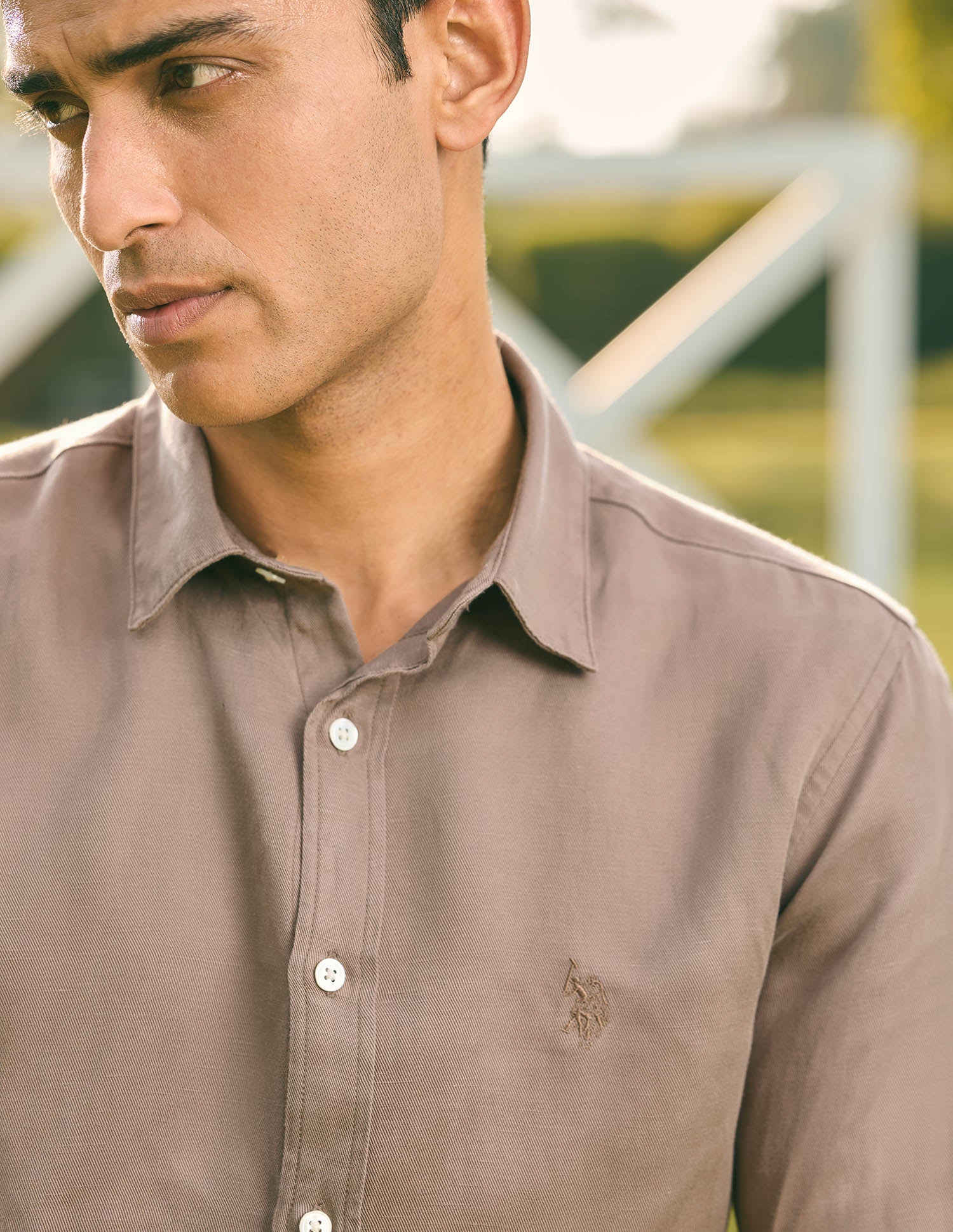 Pacho X Tailored Fit Twill Shirt Brown - U.S. POLO ASSN. | Large