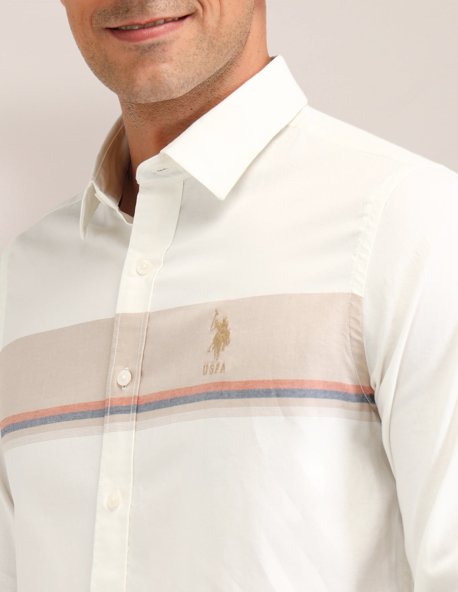 Horizontal Striped Regular Fit Shirt Beige - U.S. POLO ASSN. | Large
