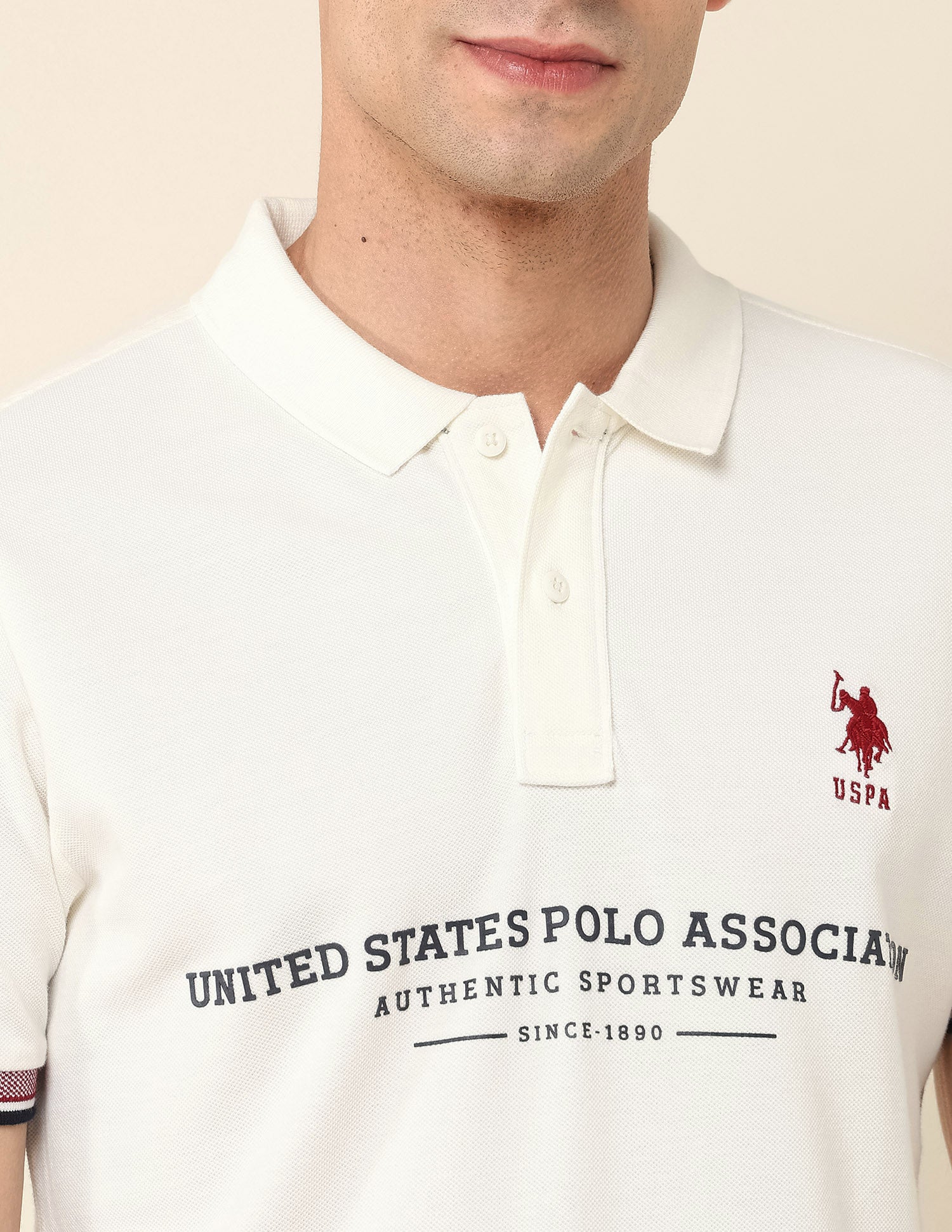 Brand Printed Slim Fit Polo Shirt White - U.S. POLO ASSN. | Large