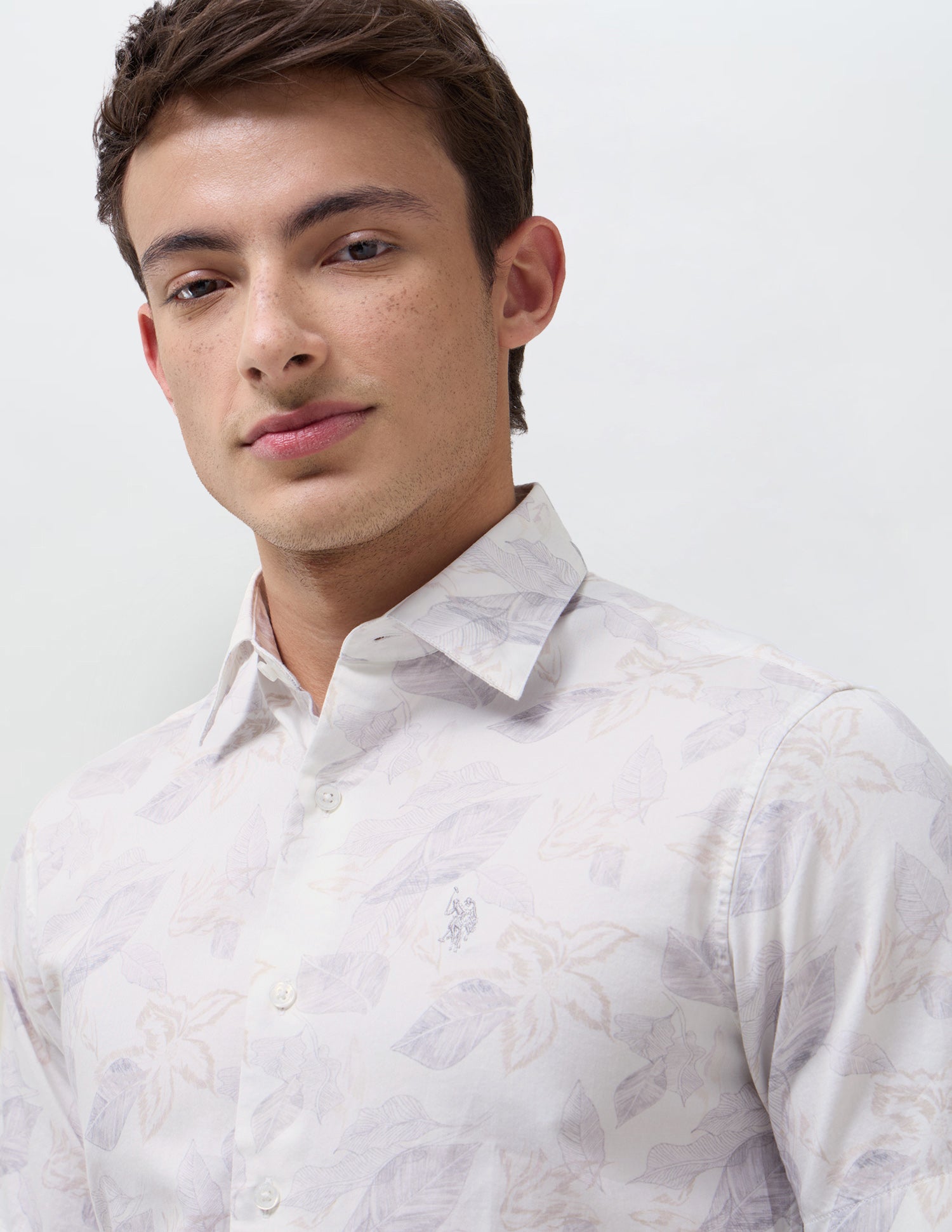 Satin Floral Printed Shirt Light Grey - U.S. Polo Assn. India | Large