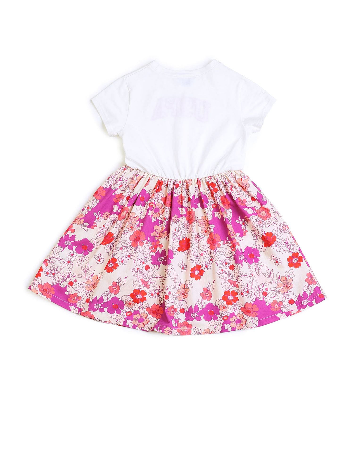 Girls Floral Printed Fit And Flare Dress Ecru - U.S. POLO ASSN. | Large