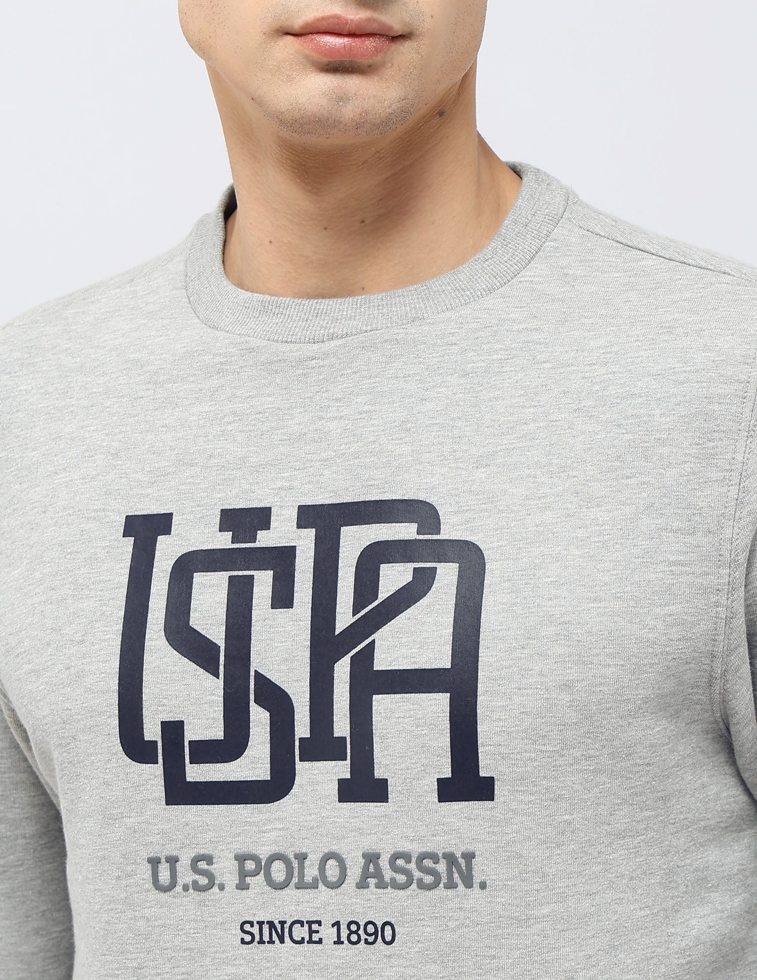 Brand Printed Regular Fit Sweatshirt Light Grey - U.S. POLO ASSN. | Large
