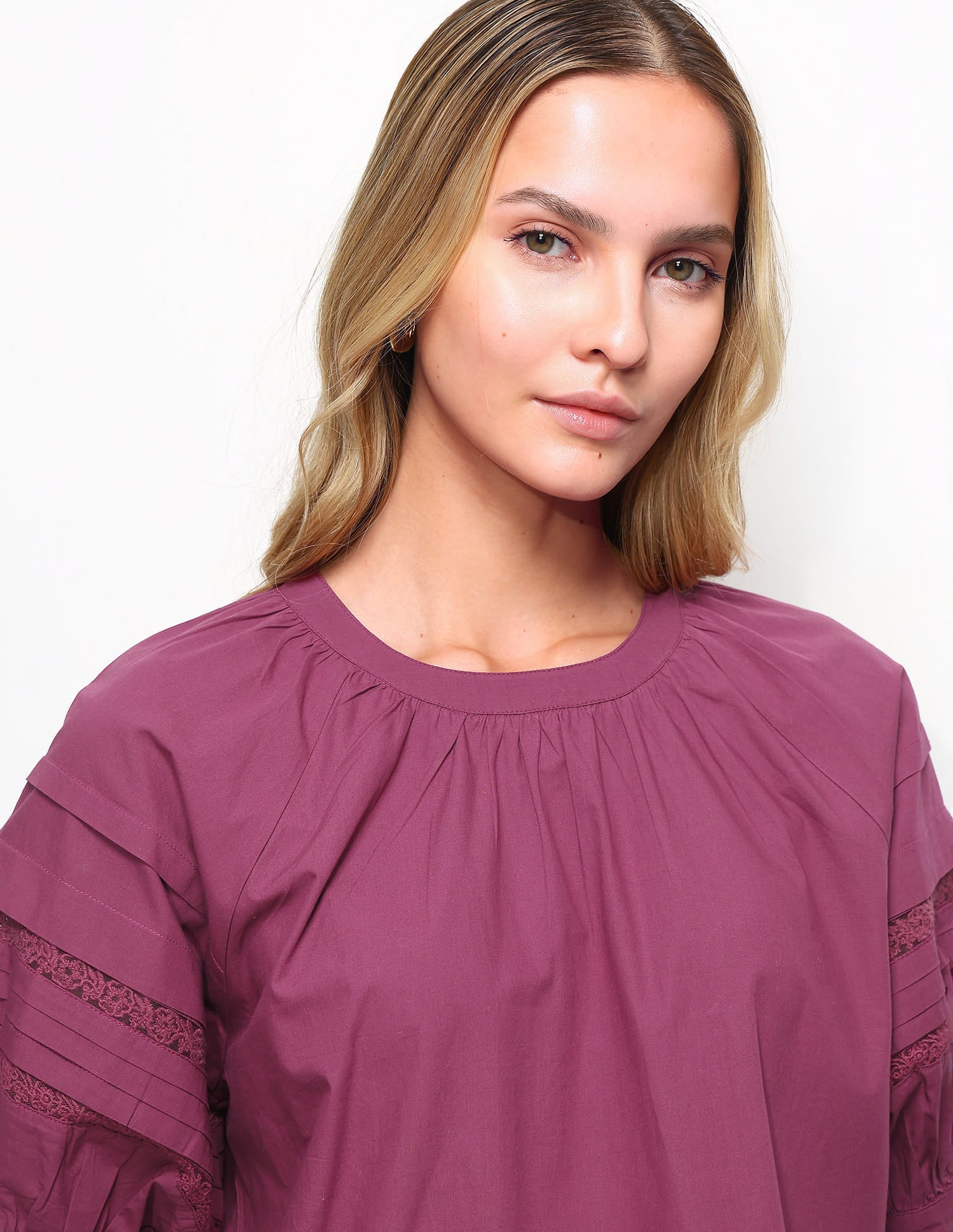 Raglan Sleeve Top With Pleats And Lace Purple - U.S. Polo Assn. India | Large