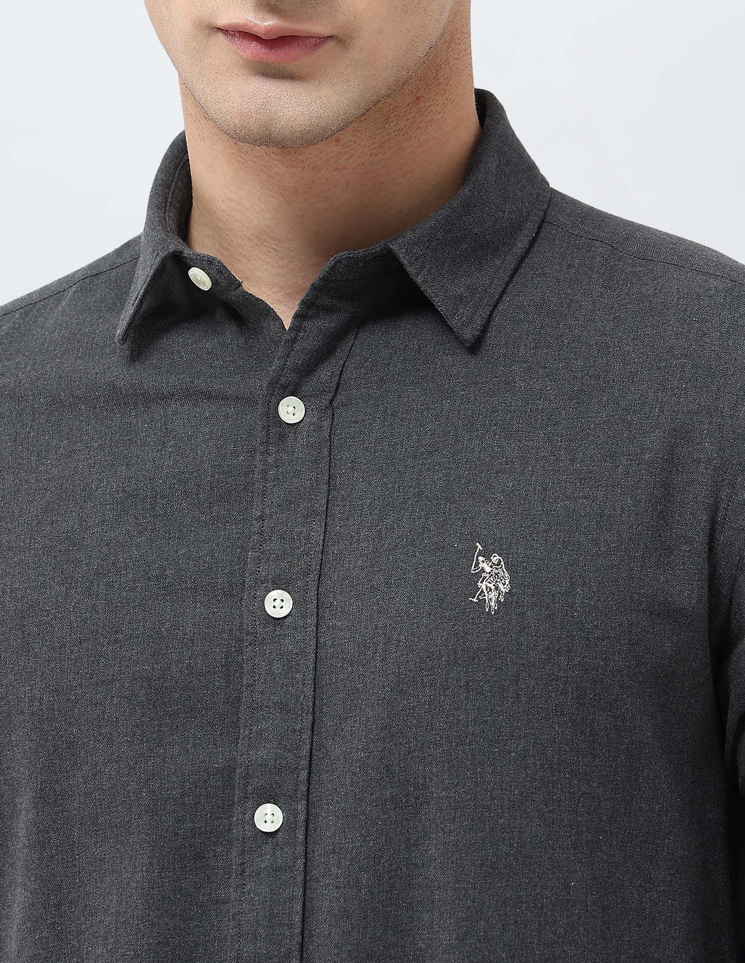 Solid Regular Fit Shirt Dark Grey - U.S. POLO ASSN. | Large