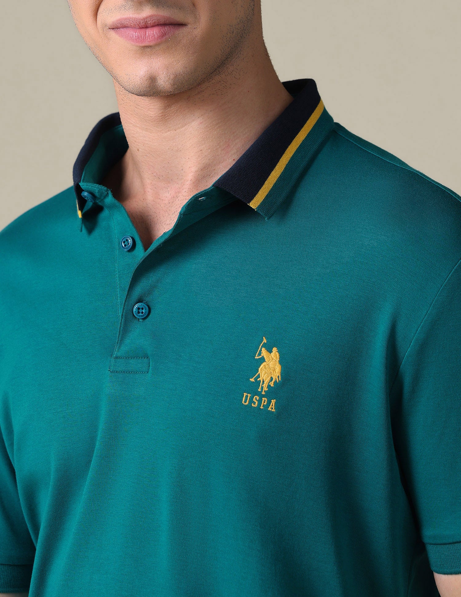 Regular Fit Solid Polo Shirt Teal - U.S. Polo Assn. India | Large