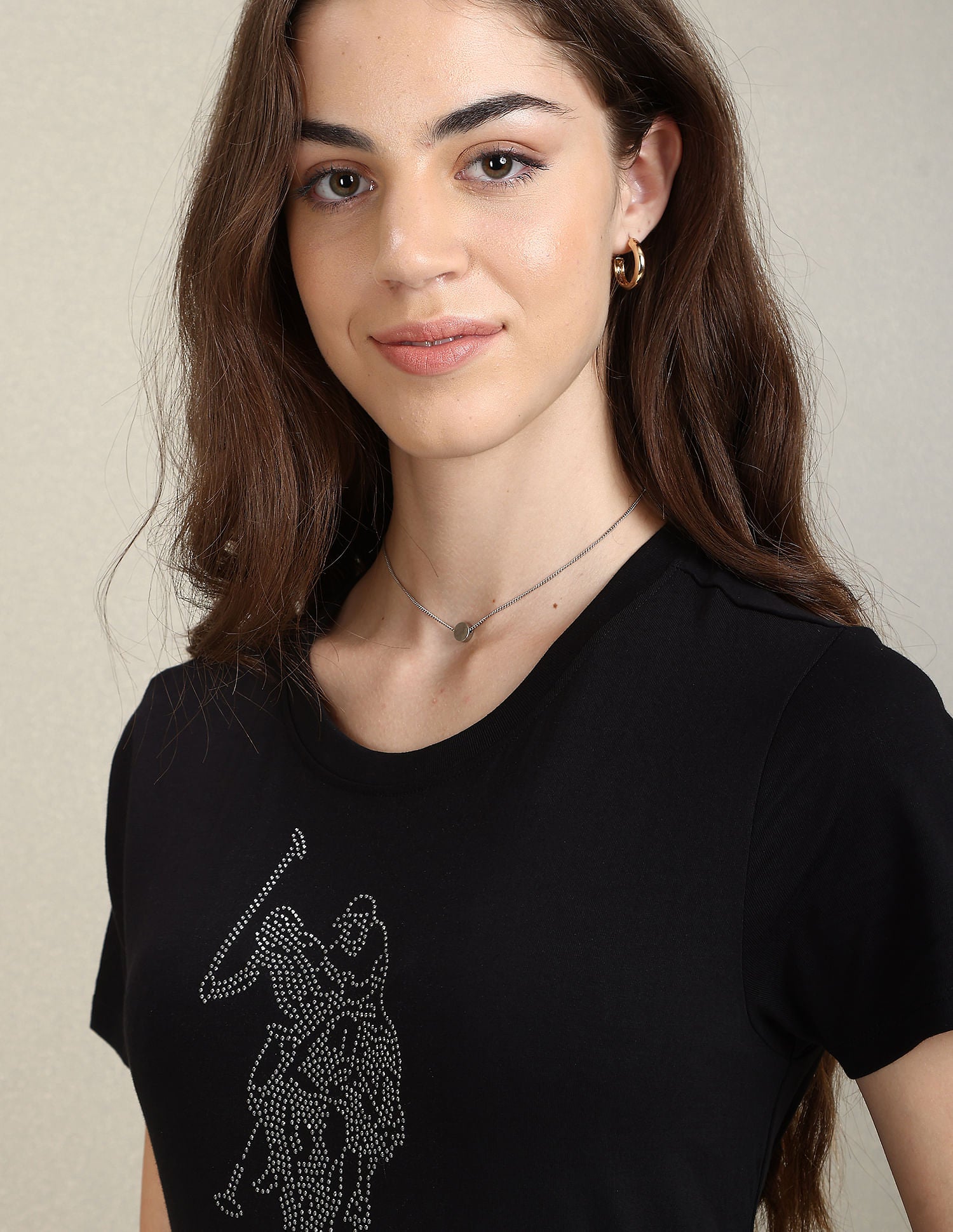 Sequin Logo Crew Neck T-Shirt Black - U.S. POLO ASSN. | Large