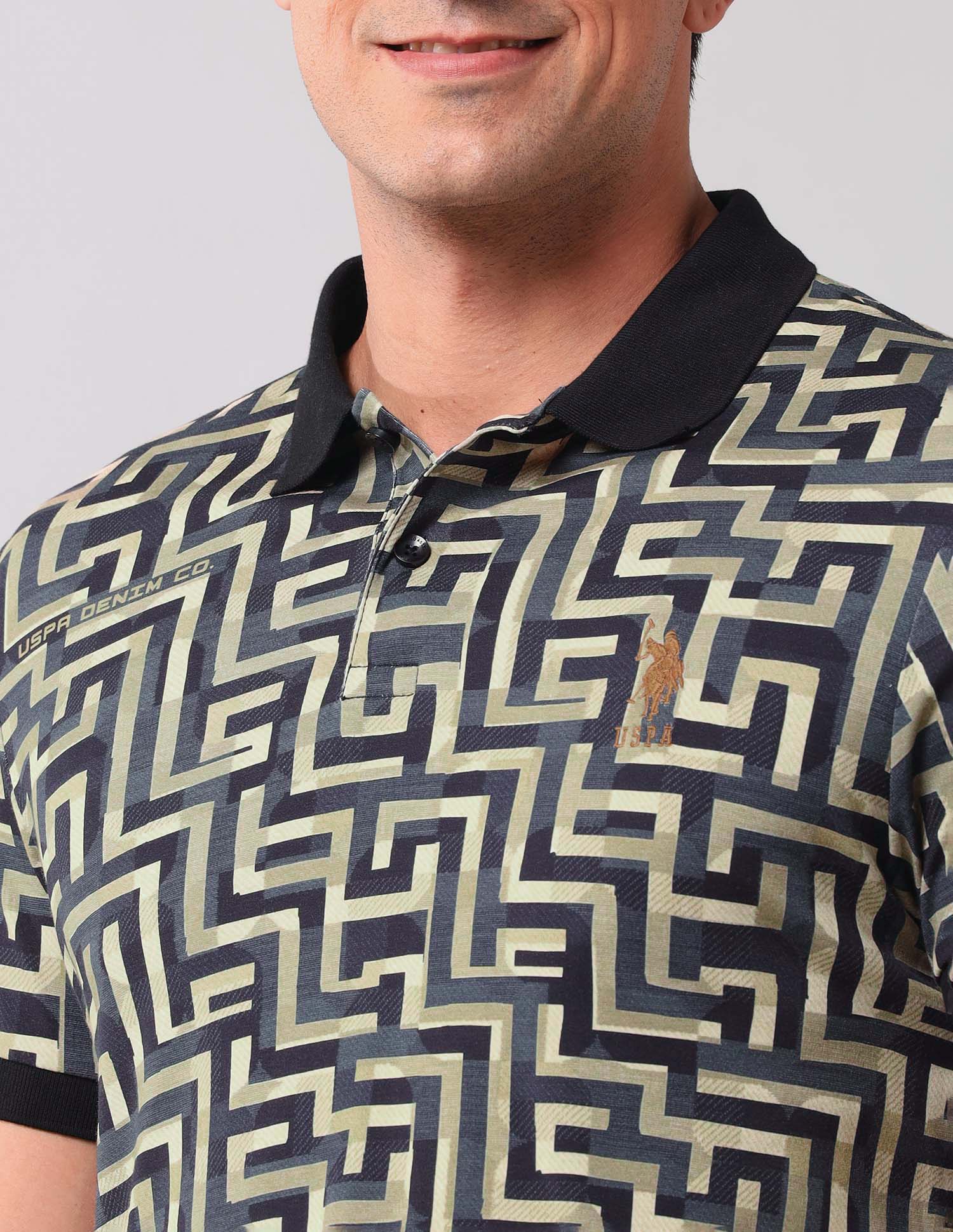 All Over Printed Slim Fit Polo Shirt Black - U.S. Polo Assn. India | Large