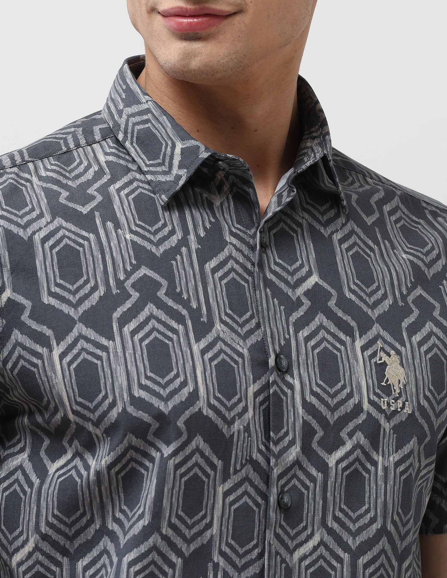 Pure Cotton All Over Printed Shirt Dark Grey - U.S. POLO ASSN. | Large