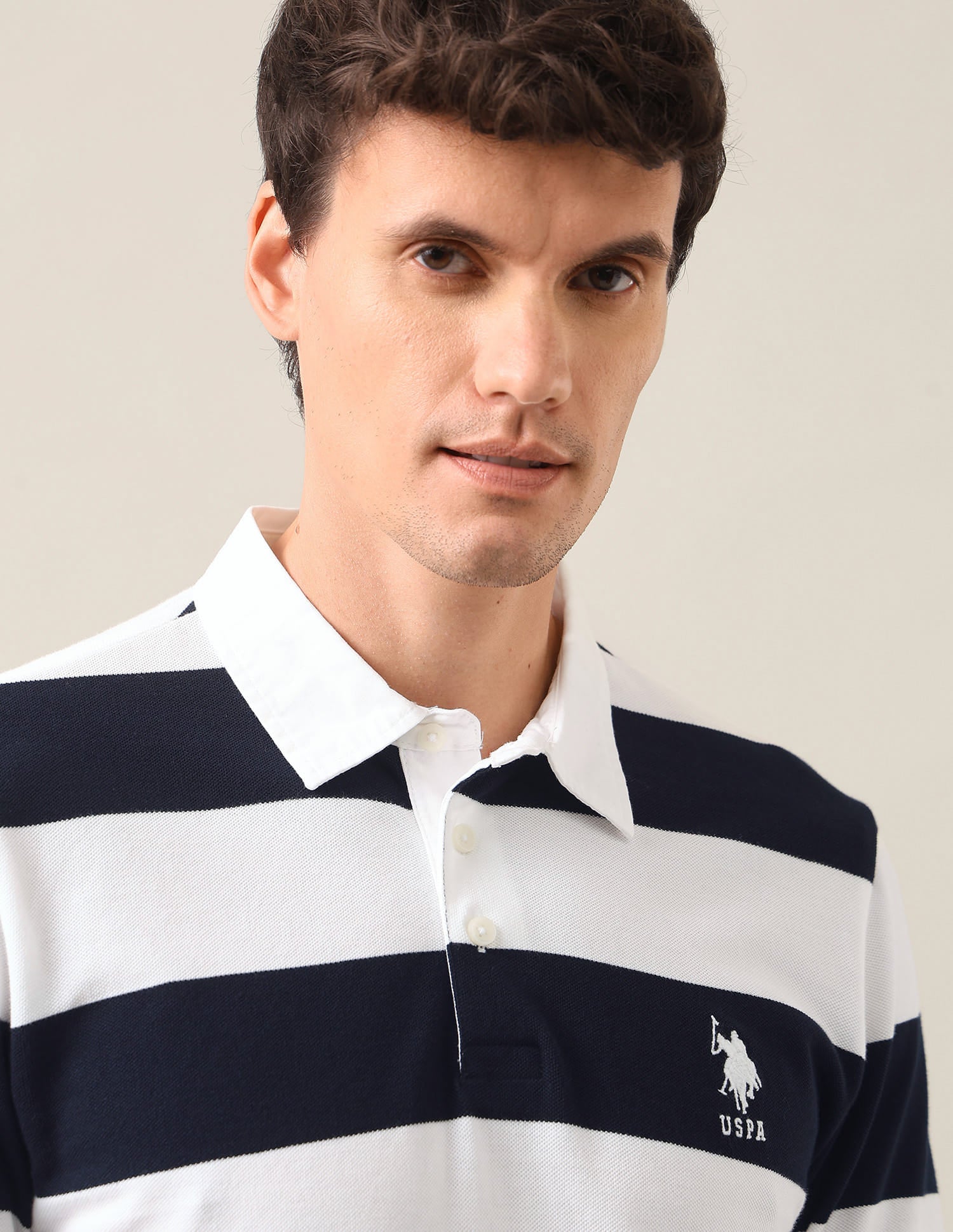 Horizontal Striped Slim Fit Polo Shirt White - U.S. Polo Assn. India | Large