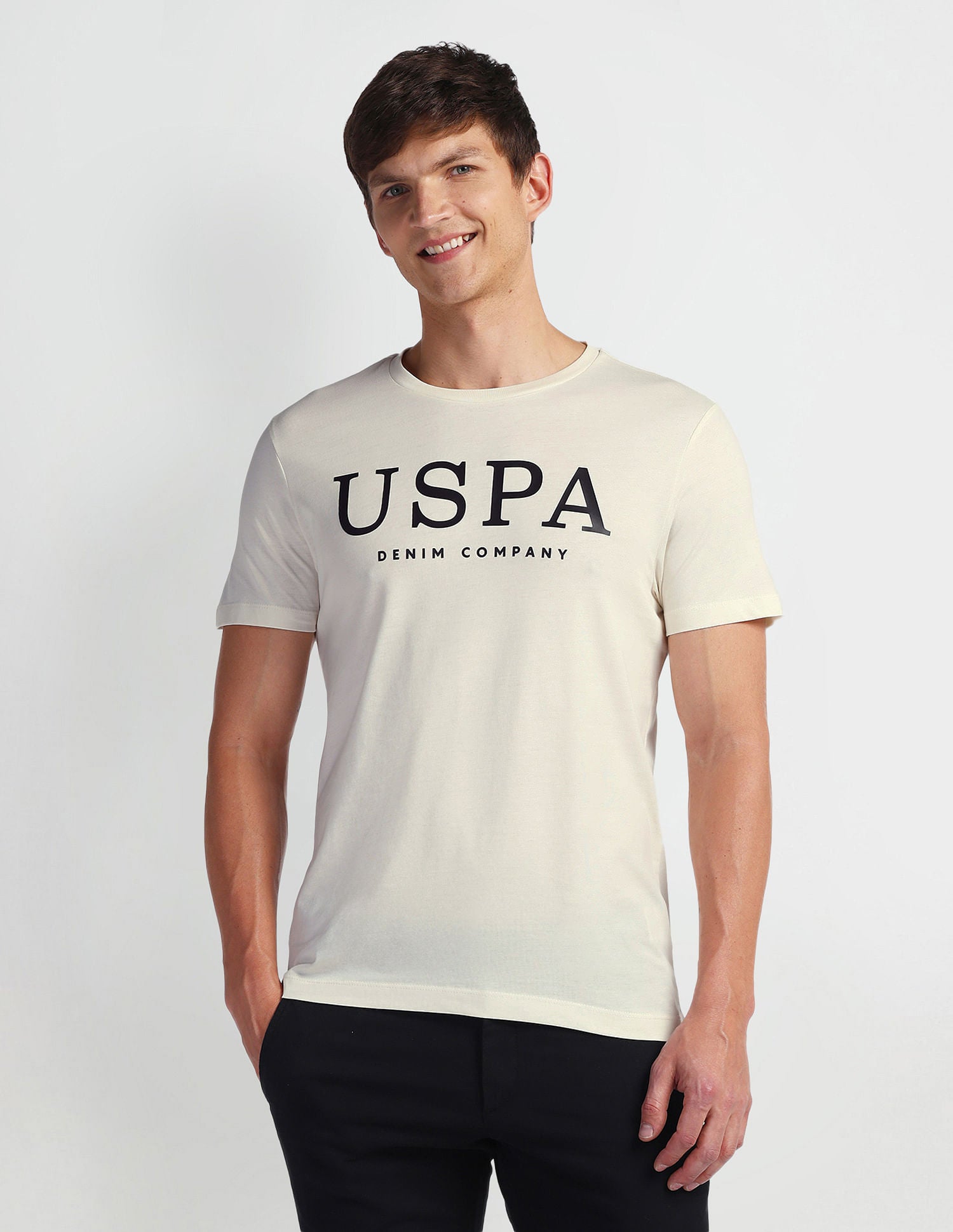 Brand Print Muscle Fit T-Shirt Cream - U.S. POLO ASSN. | Large