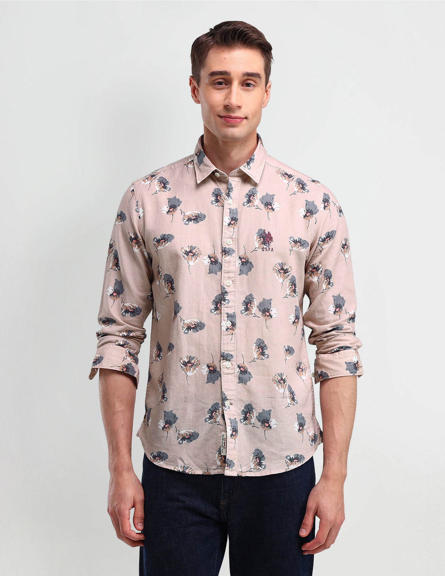 Slim Fit Floral Shirt Light-Grey - U.S. Polo Assn. India | Large