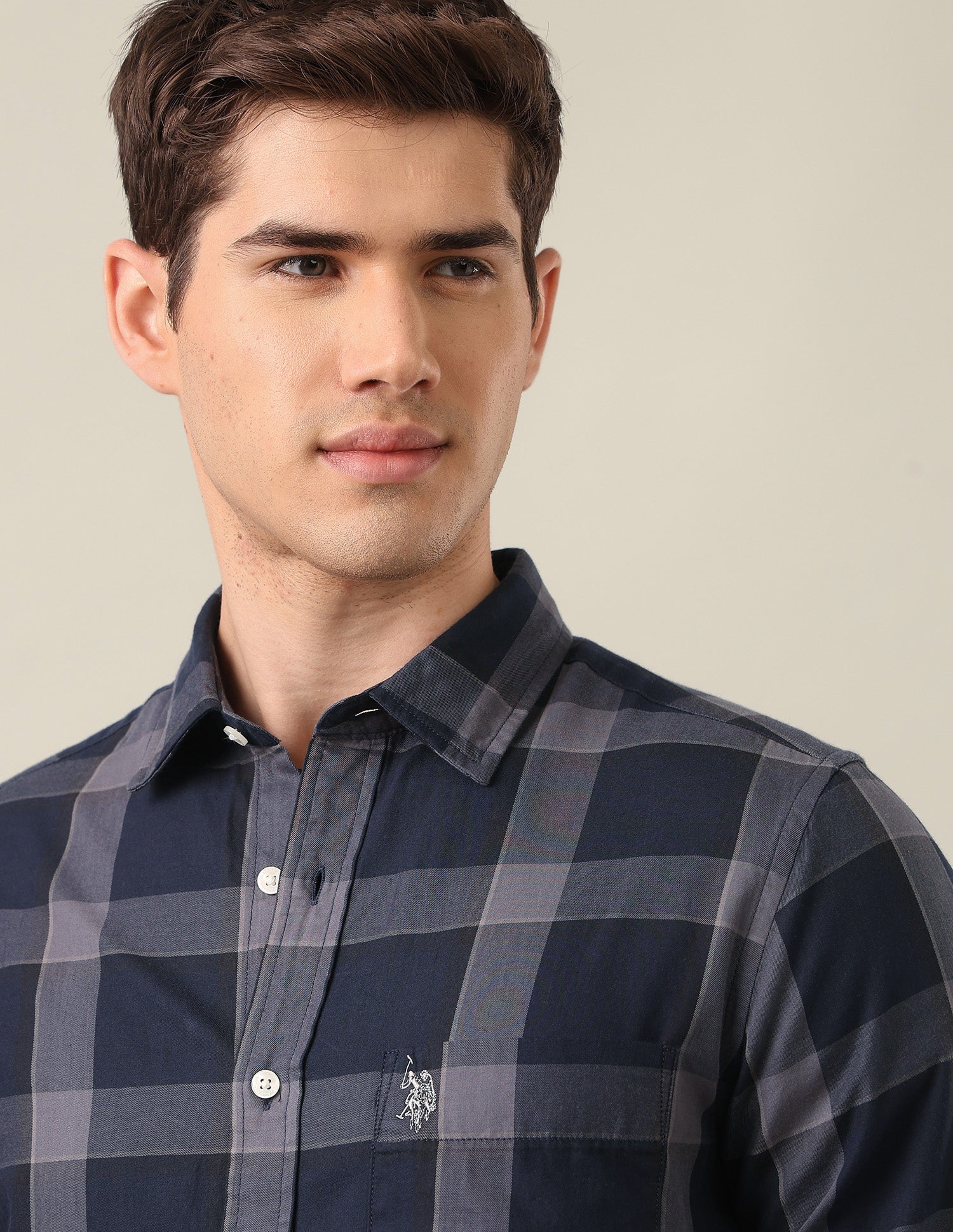Grid Tattersall Checked Twill Shirt Dark Grey - U.S. Polo Assn. India | Large