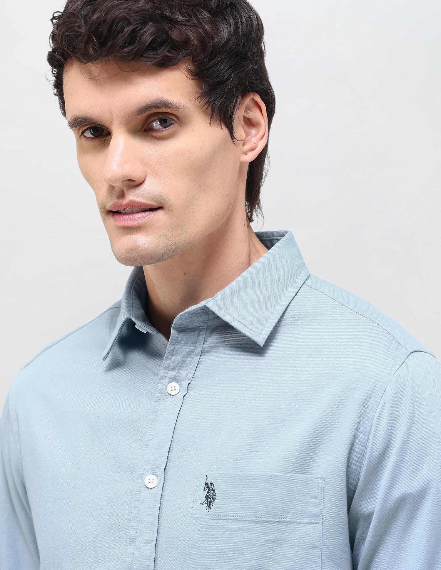 Dobby Tailored Fit Shirt Light Blue - U.S. Polo Assn. India | Large