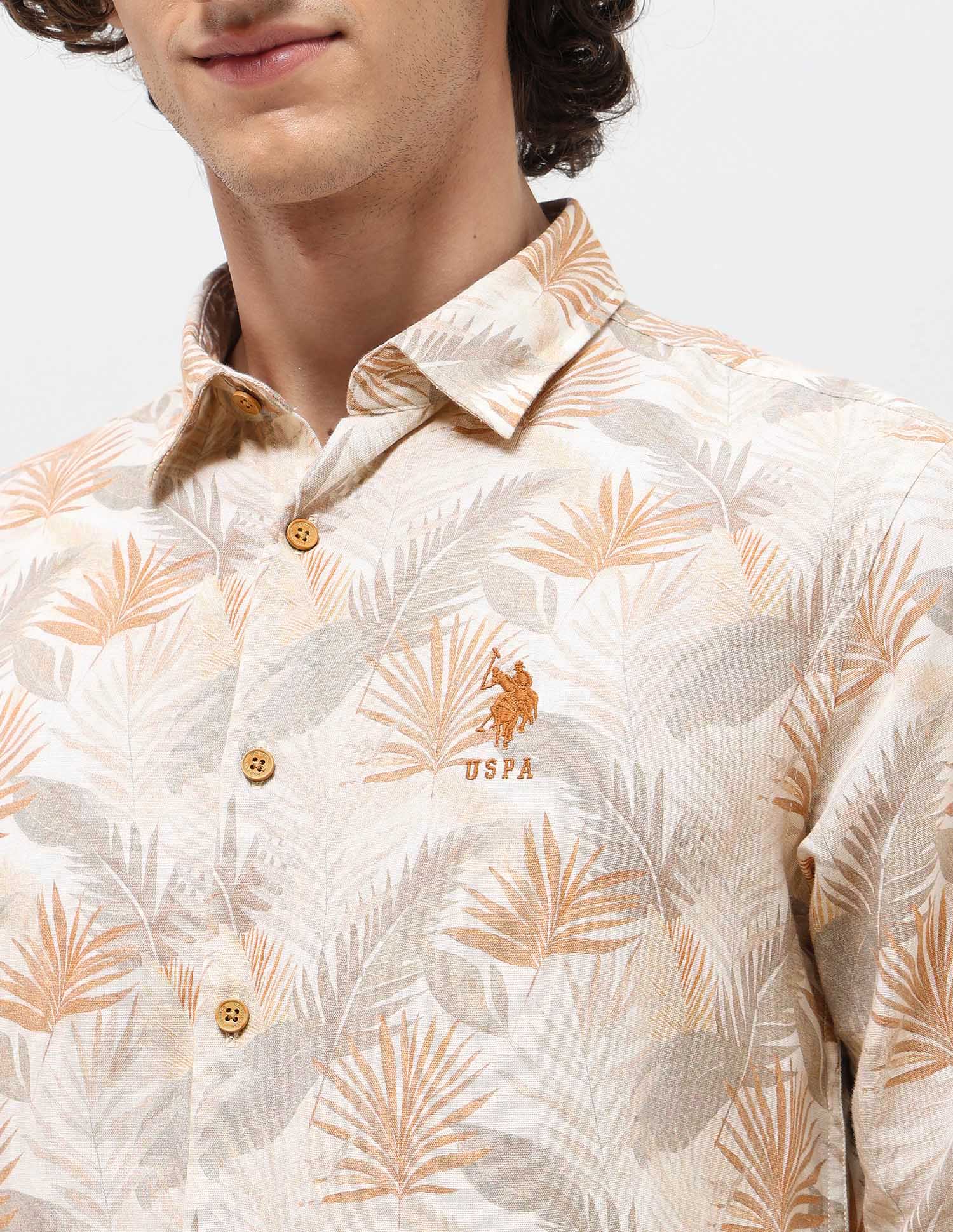 Tropical Printed Regular Fit Shirt Beige - U.S. POLO ASSN. | Large