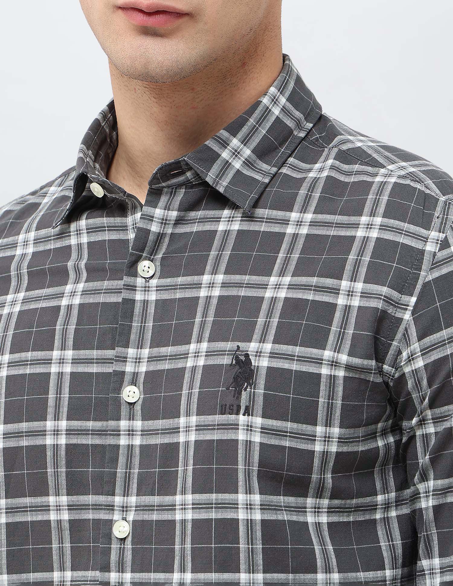 Regular Fit Grid Tattersall Checked Shirt Dark Grey - U.S. POLO ASSN. | Large