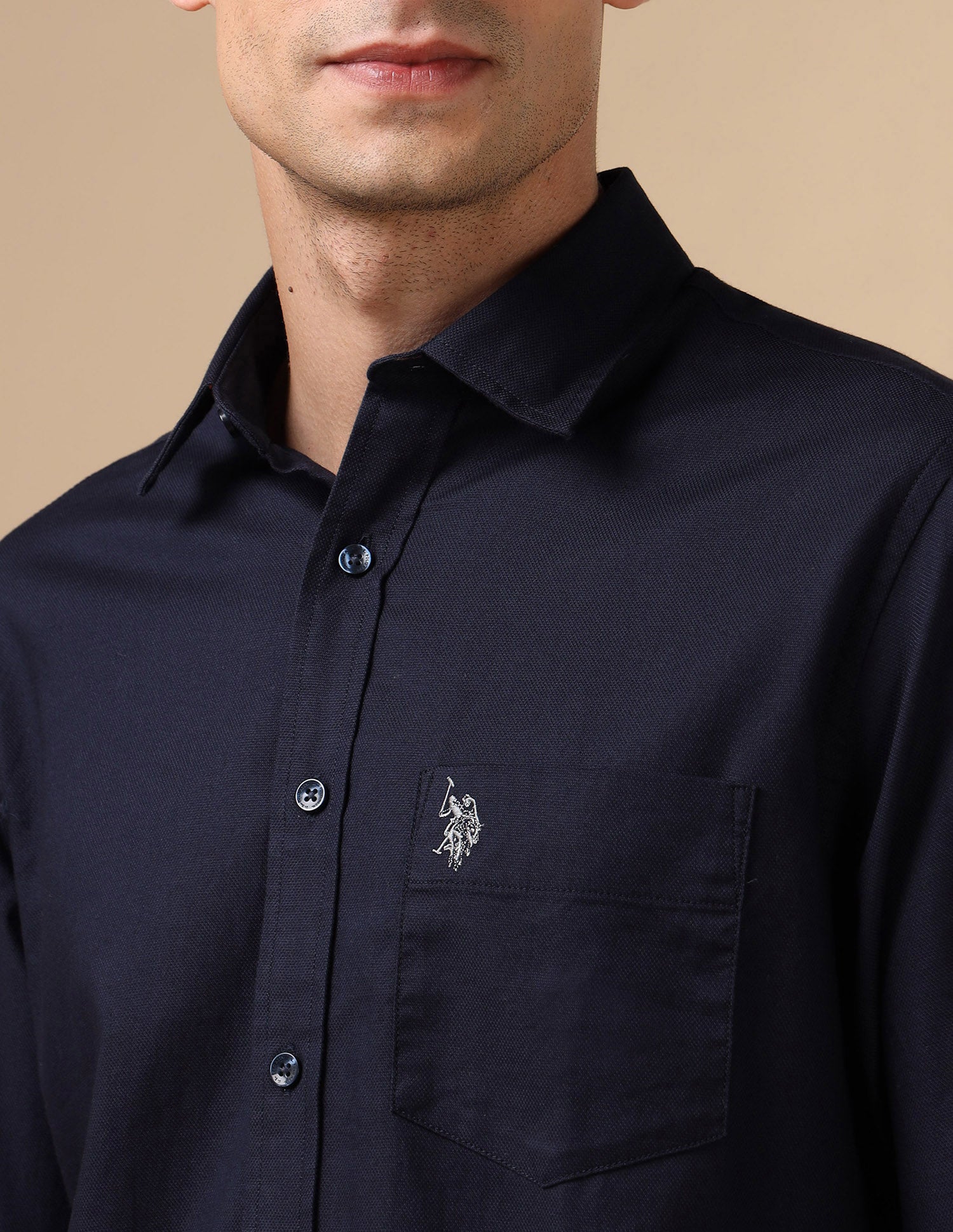 Dobby Pure Cotton Shirt Navy - U.S. POLO ASSN. | Large