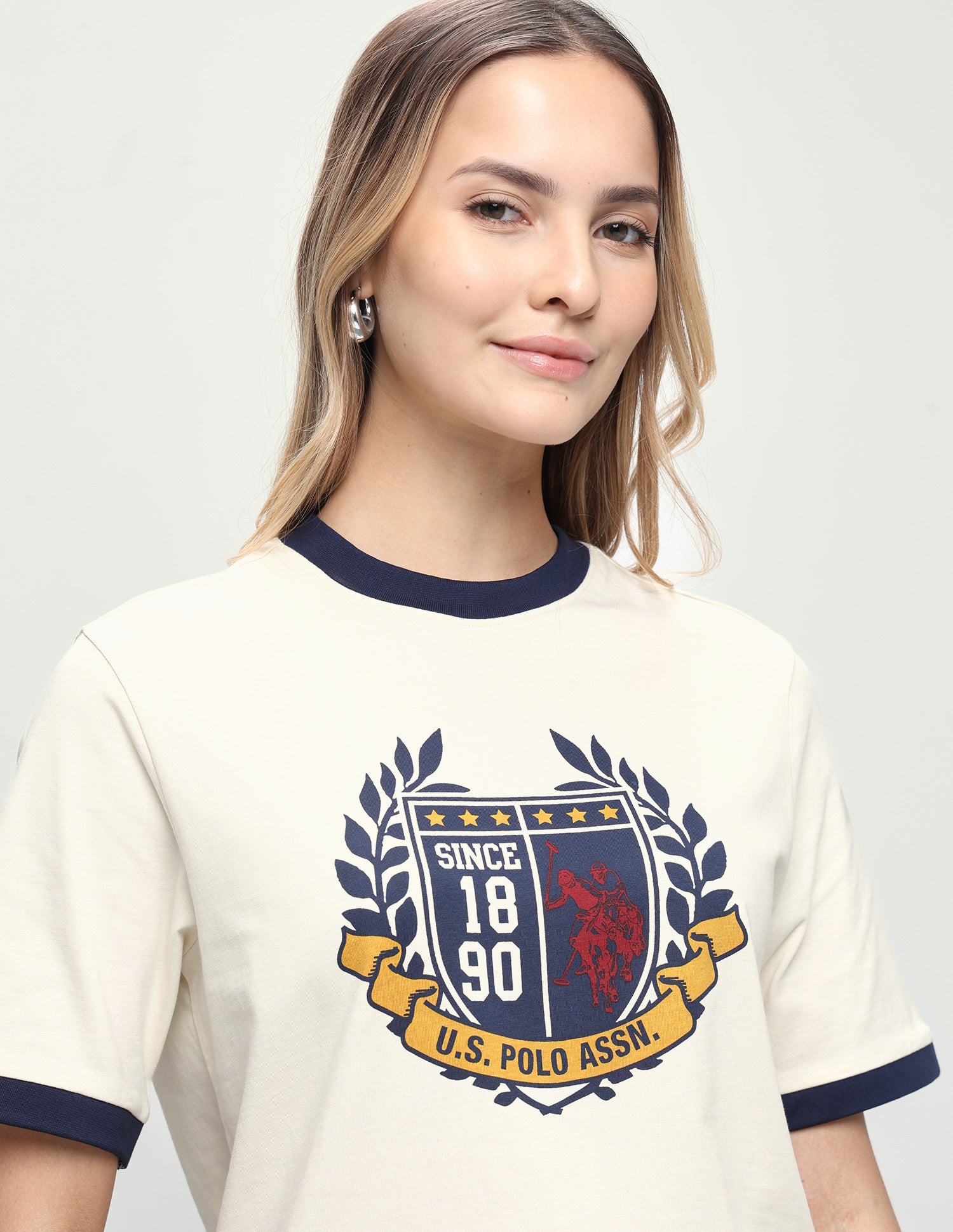 Graphic Brand Printed Boxy Fit T-Shirt Ecru - U.S. Polo Assn. India | Large