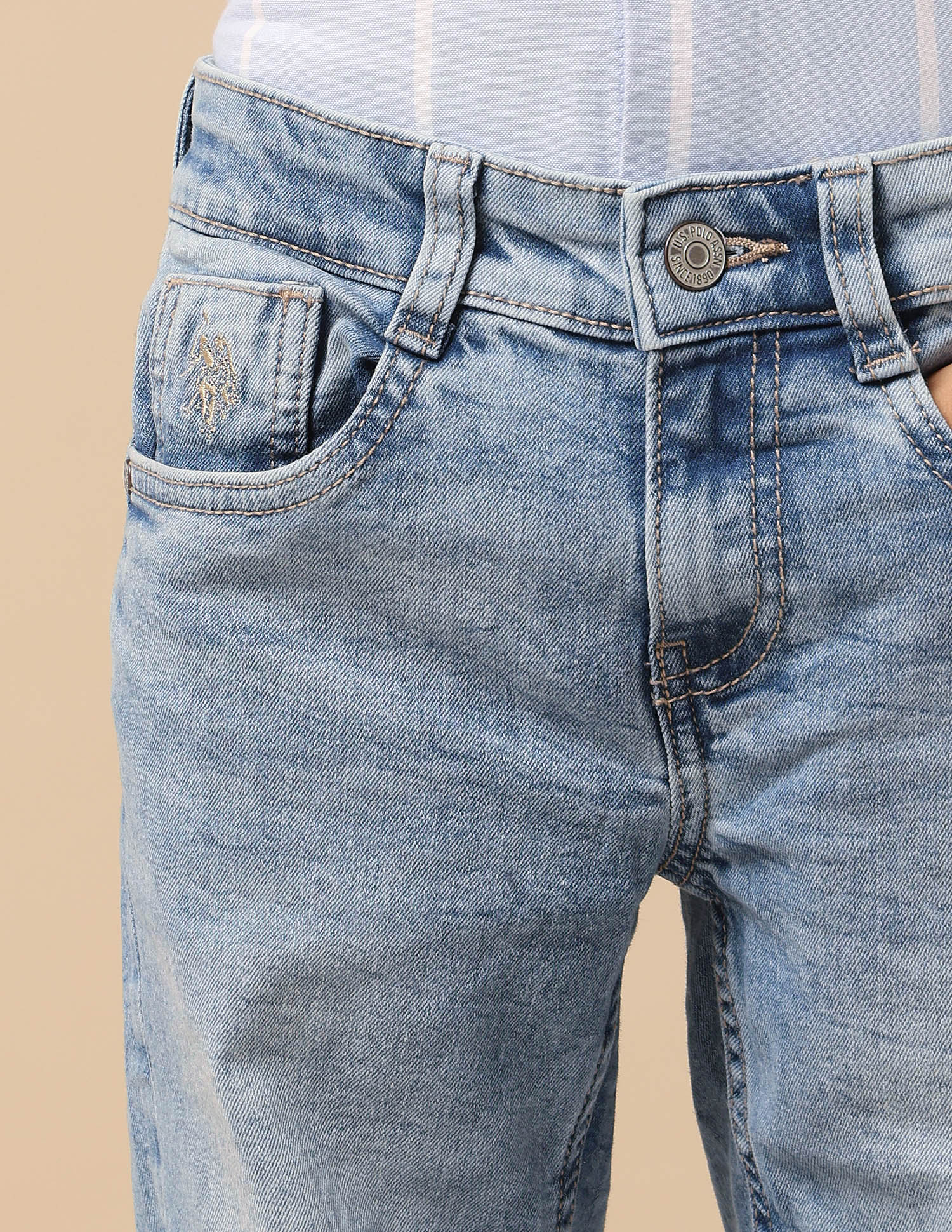 Boys Stone Washed Relaxed Fit Jeans Light Blue - U.S. POLO ASSN. | Large