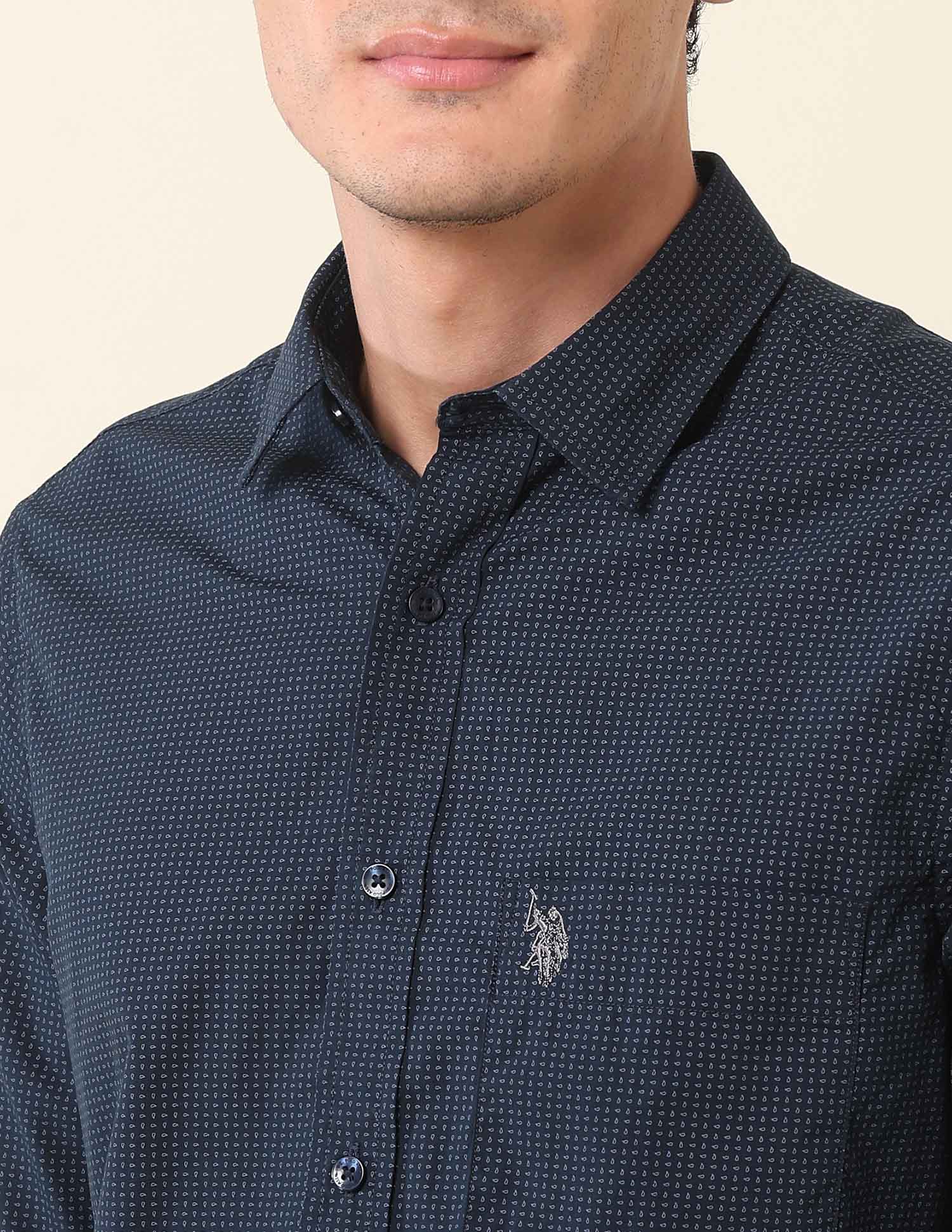 Pure Cotton Paisley Printed Shirt Navy - U.S. Polo Assn. India | Large