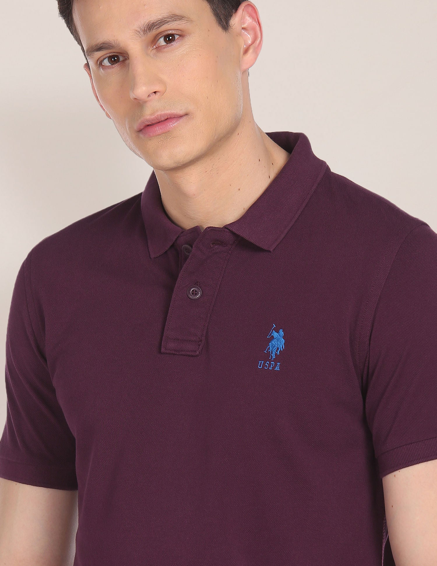 Ribbed Collar Solid Polo Shirt Plum - U.S. POLO ASSN. | Large