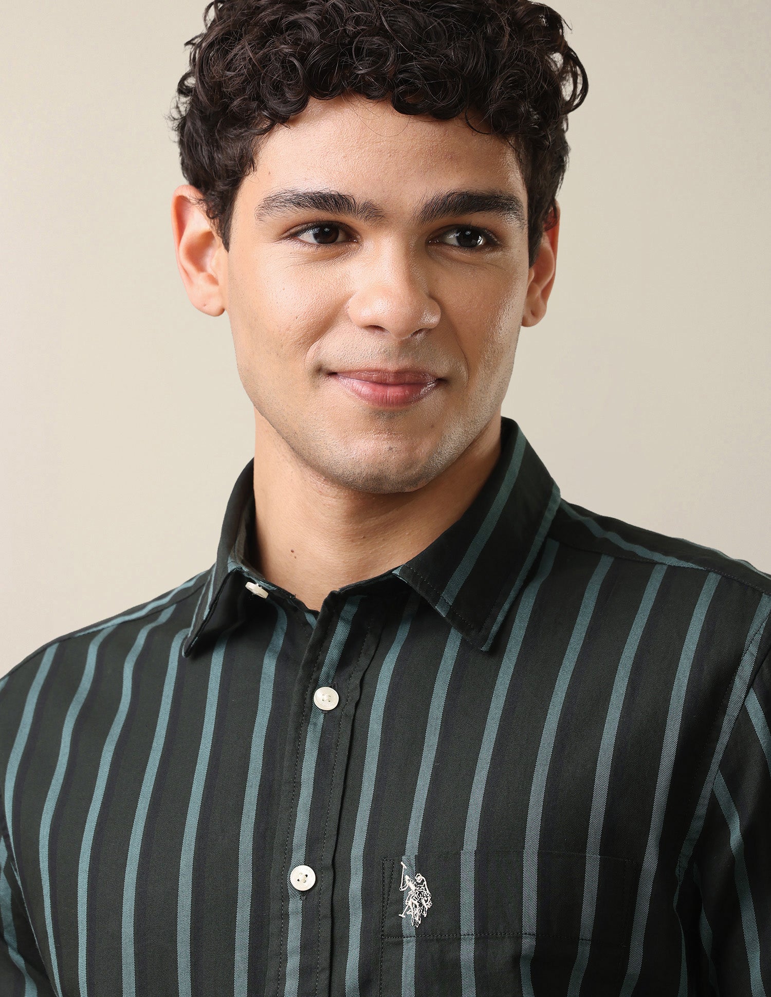Vertical Striped Twill Shirt Dark Green - U.S. Polo Assn. India | Large