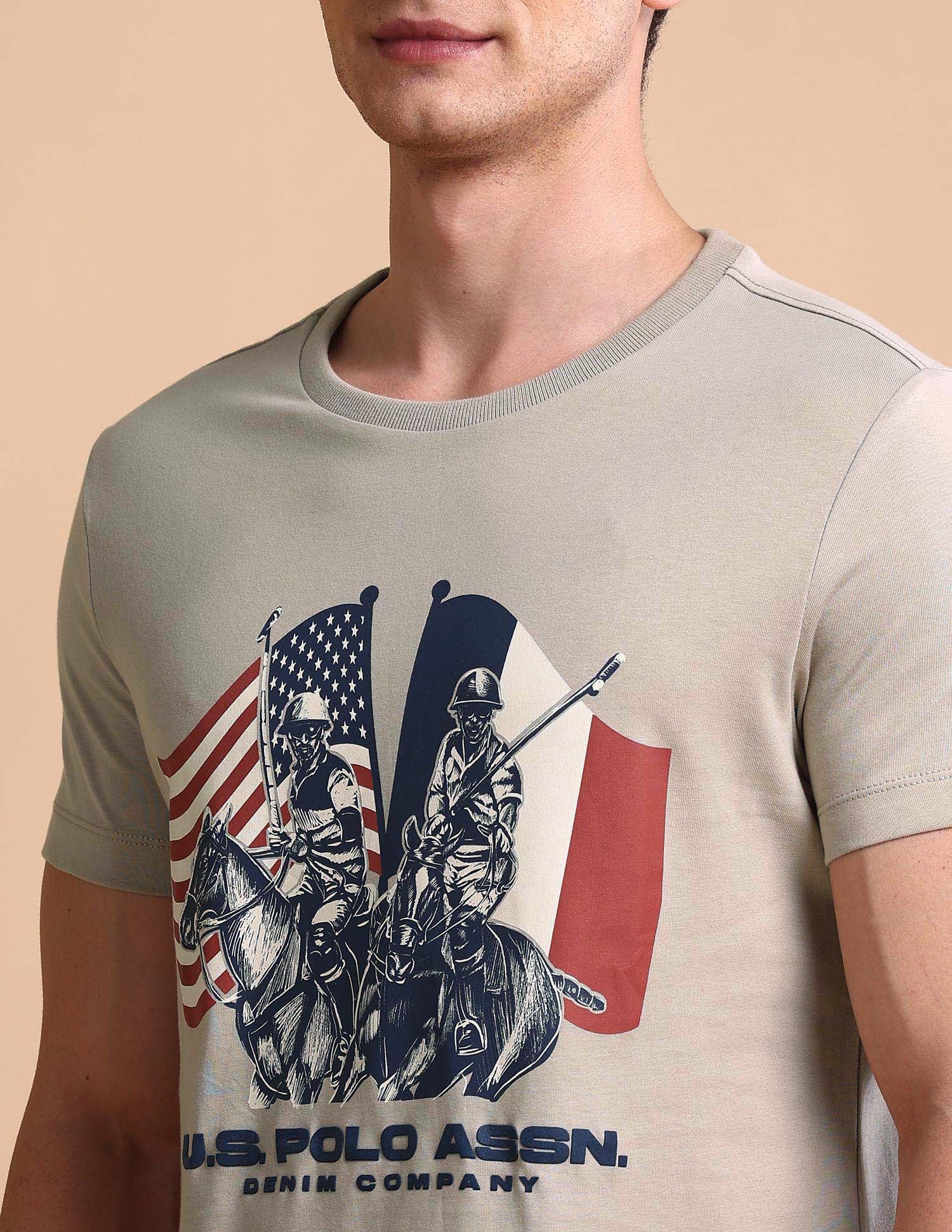 Graphic Printed Muscle Fit T-Shirt Beige - U.S. POLO ASSN. | Large