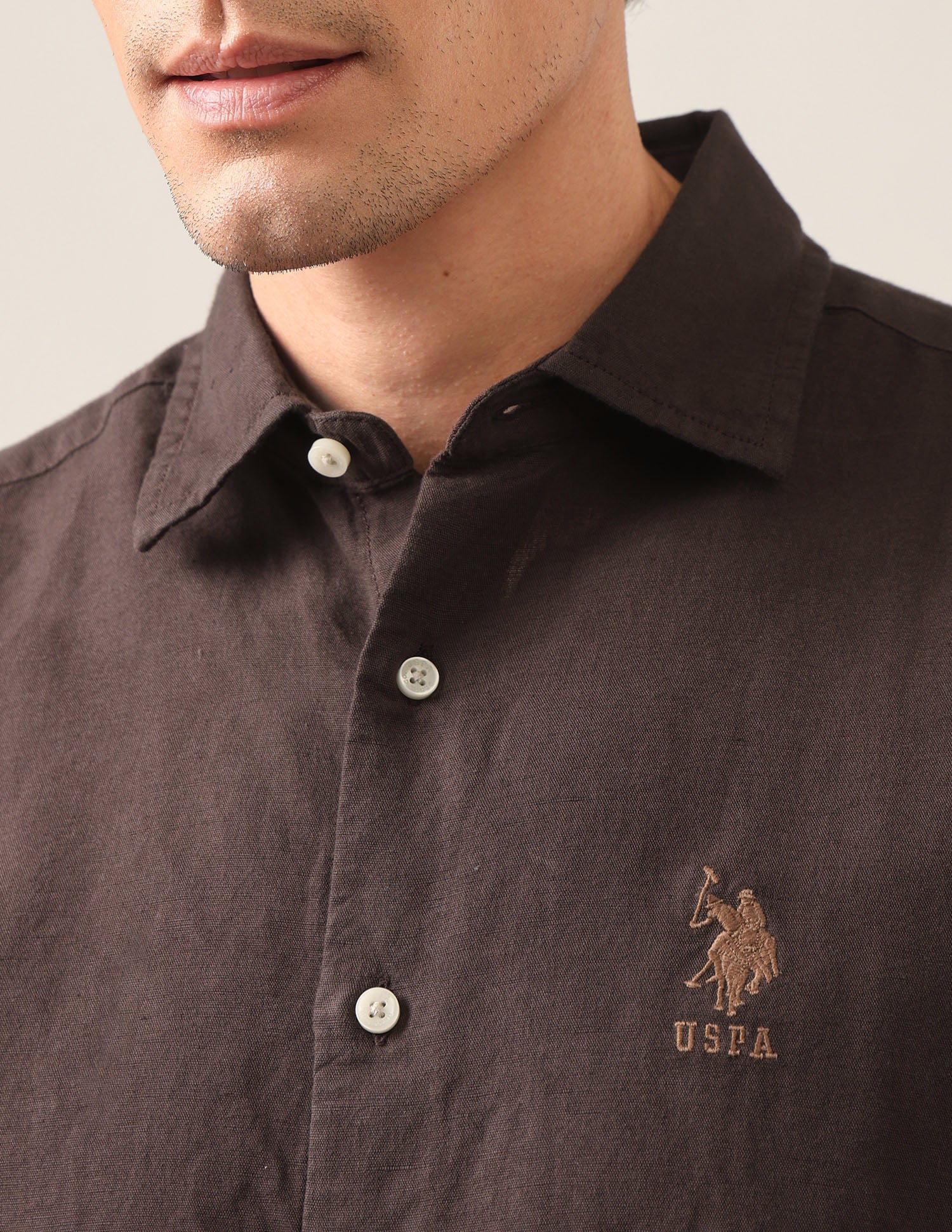 Solid Regular Fit Shirt Brown - U.S. Polo Assn. India | Large