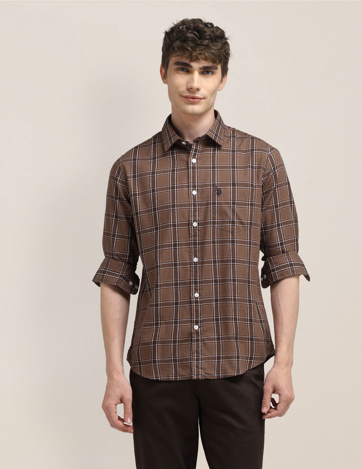 Plaid Checked Regular Fit Shirt Brown - U.S. Polo Assn. India | Large