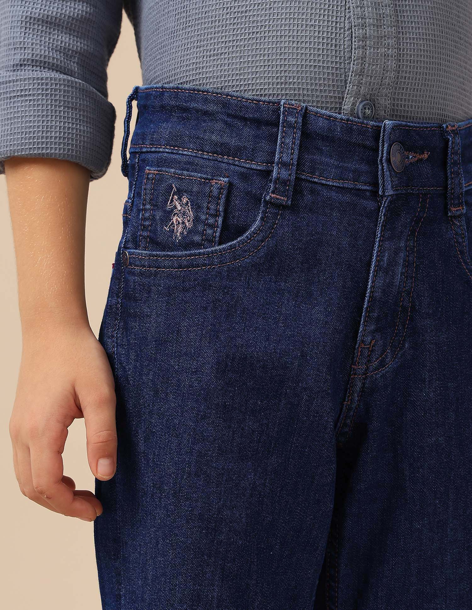 Boys Slim Fit Mid Rise Jeans Dark Blue - U.S. POLO ASSN. | Large