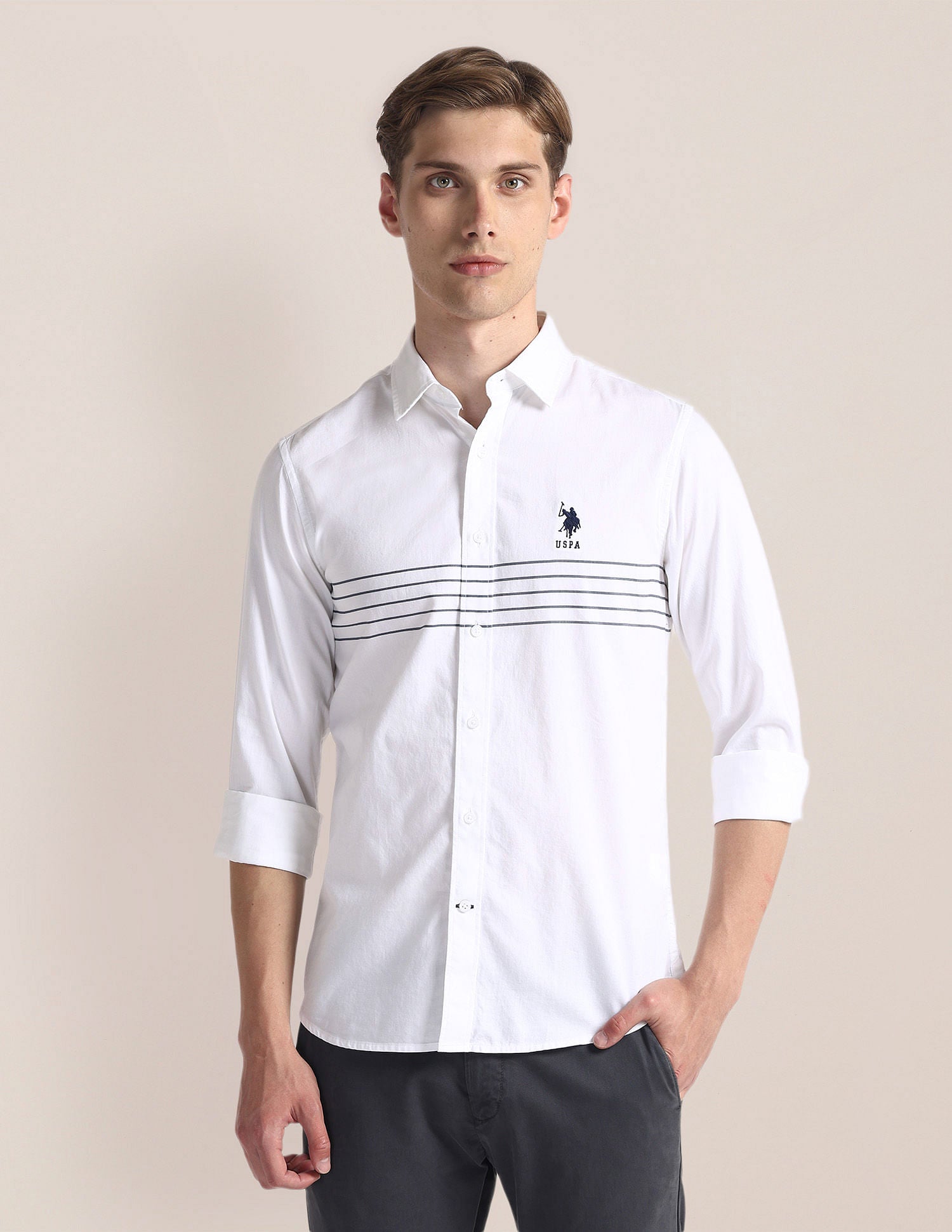 Horizontal Stripe Twill Shirt White - U.S. Polo Assn. India | Large