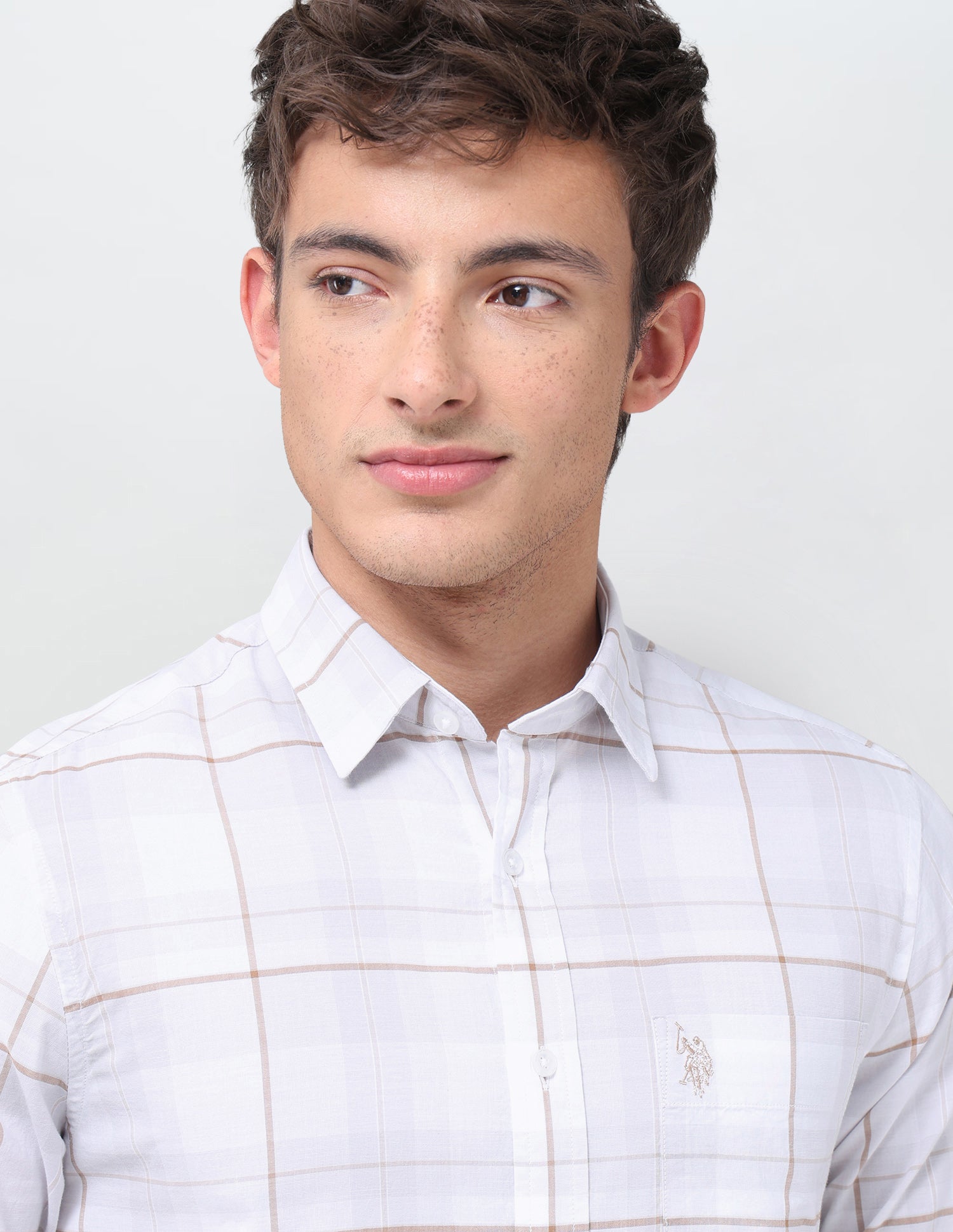 Windowpane Checked Regular Fit Shirt Light Khaki - U.S. Polo Assn. India | Large
