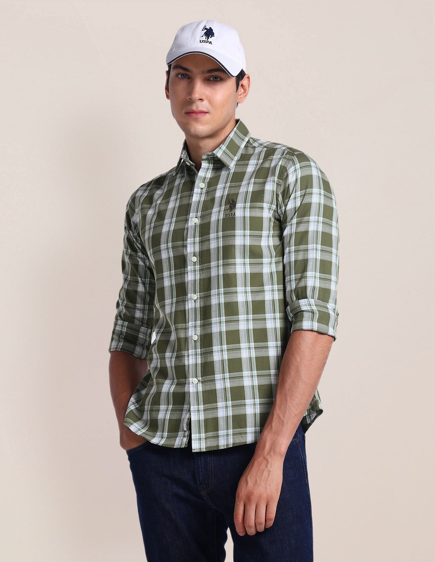 Tartan Check Tailored Fit Shirt Olive - U.S. Polo Assn. India | Large