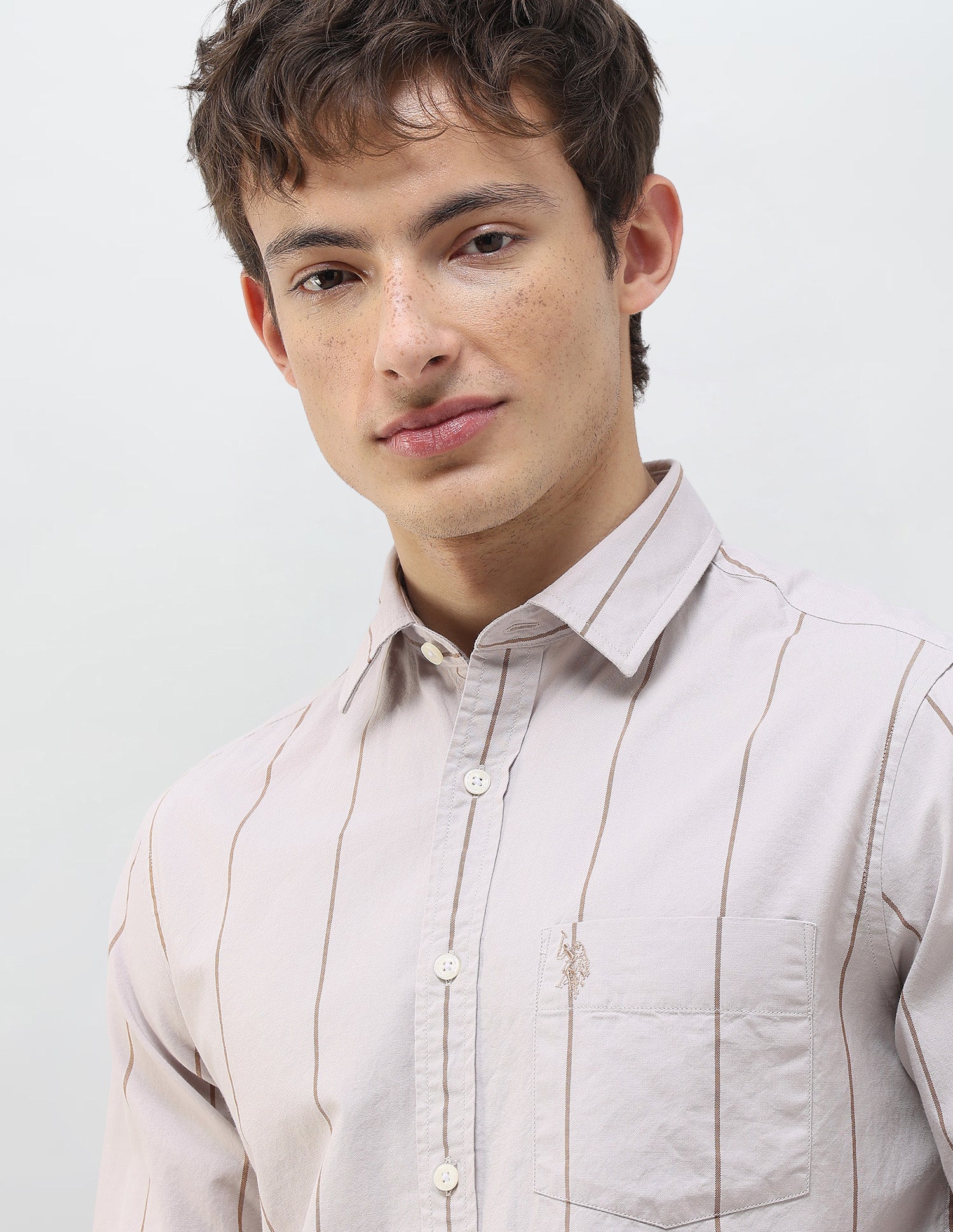 Vertical Striped Regular Fit Shirt Beige - U.S. Polo Assn. India | Large