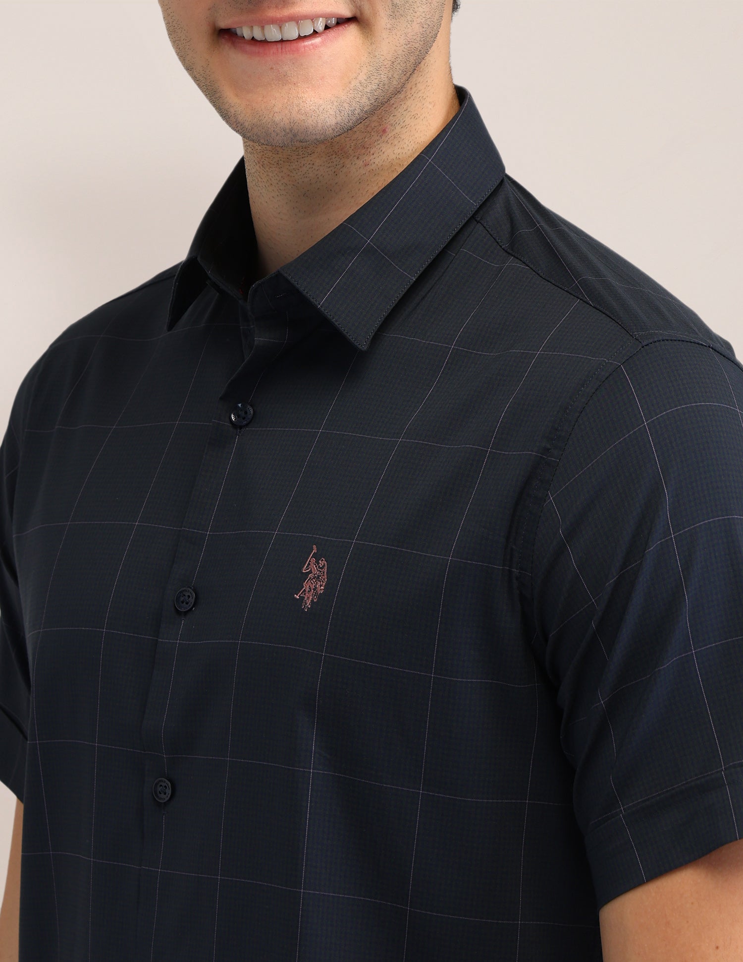 Windowpane Checked Tailored Fit Shirt Dark Green - U.S. Polo Assn. India | Large