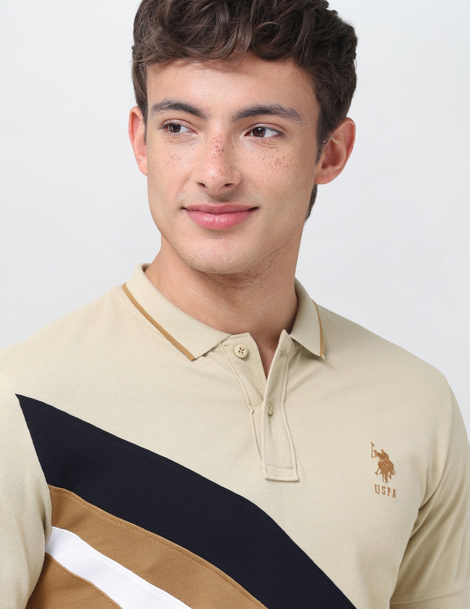Colourblocked Regular Fit Polo Shirt Beige - U.S. Polo Assn. India | Large