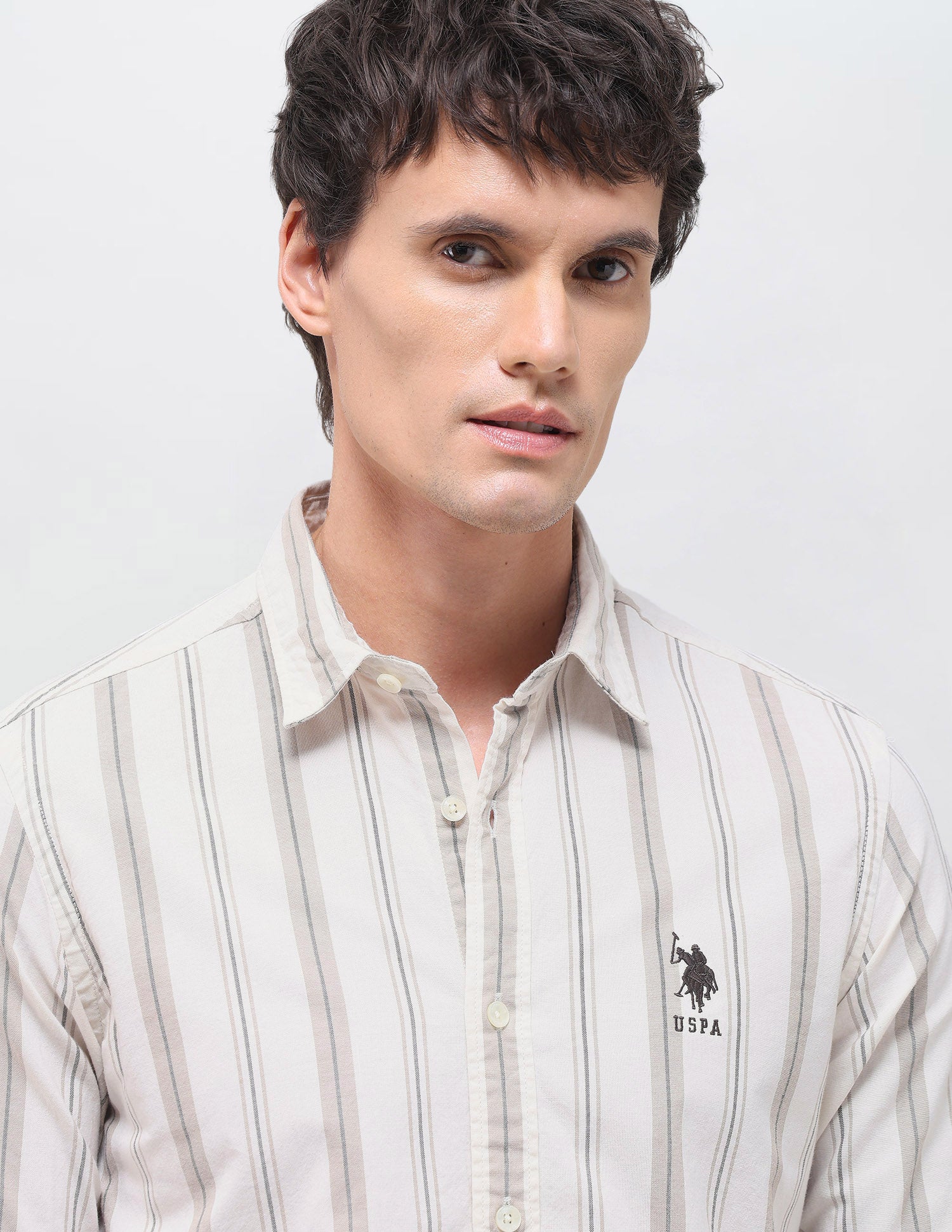 Vertical Striped Regular Fit Shirt Beige - U.S. Polo Assn. India | Large