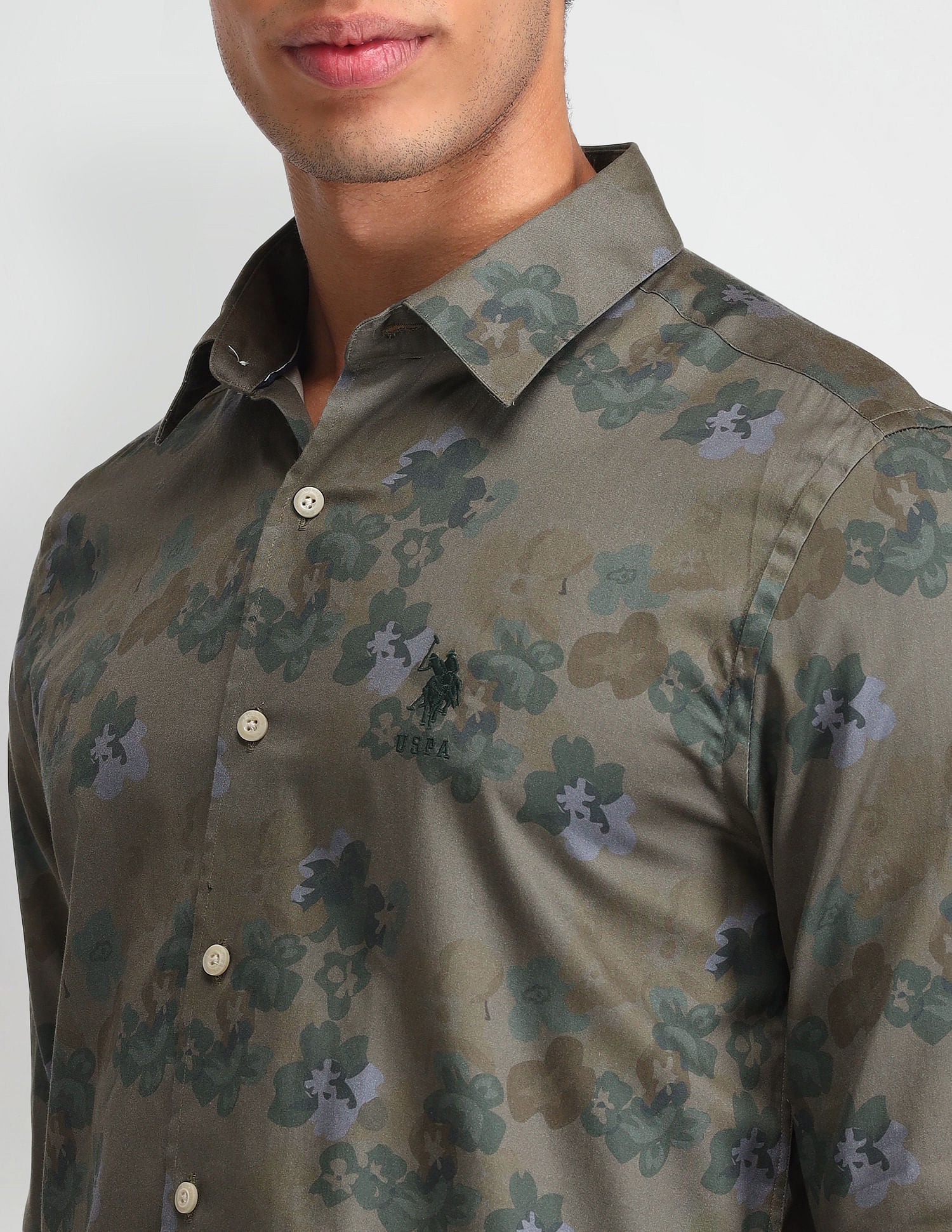 Floral Printed Regular Fit Shirt Olive - U.S. POLO ASSN. | Large