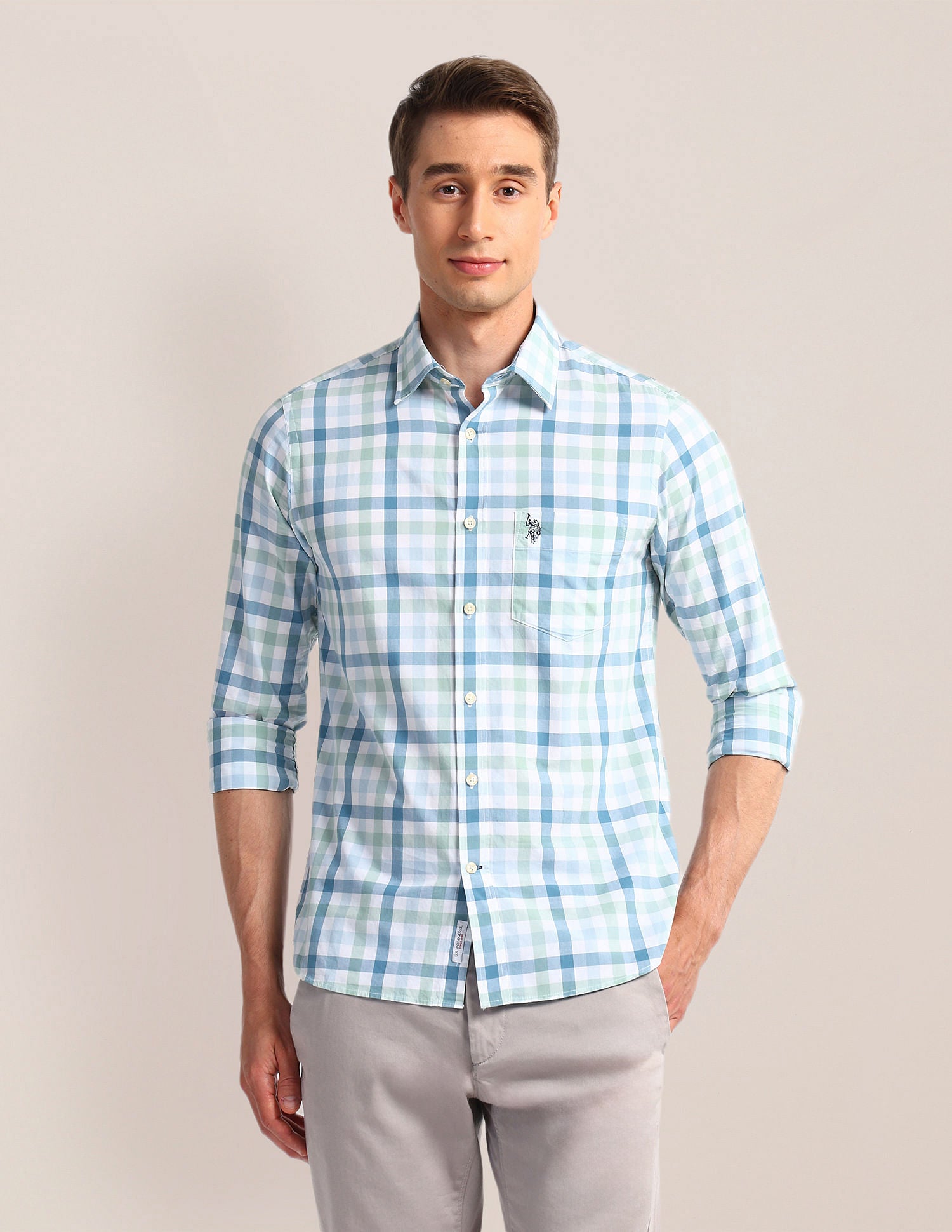 Tailored Fit Checked Shirt Green - U.S. Polo Assn. India | Large