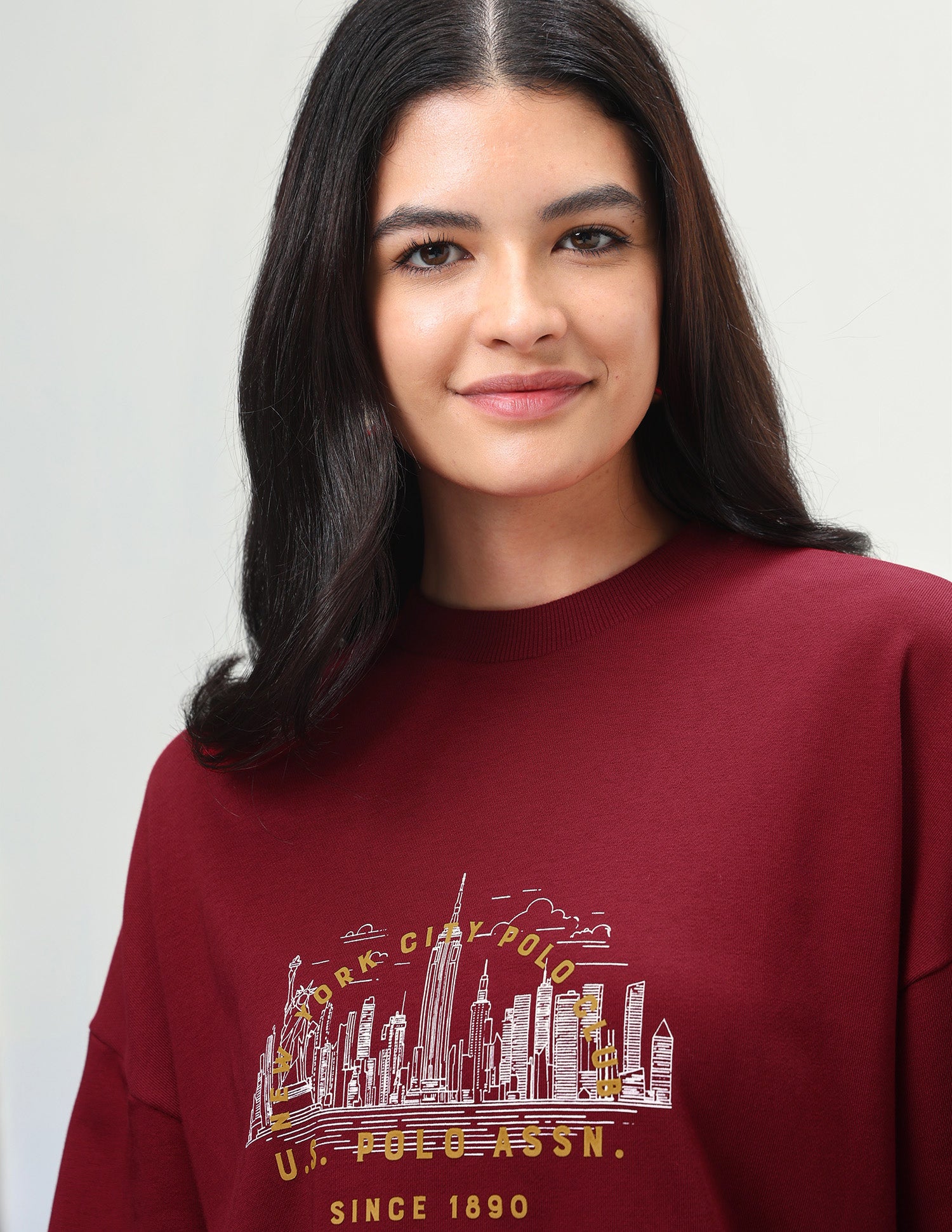 Graphic Brand Printed Oversized Fit Sweatshirt Dark Red - U.S. Polo Assn. India | Large