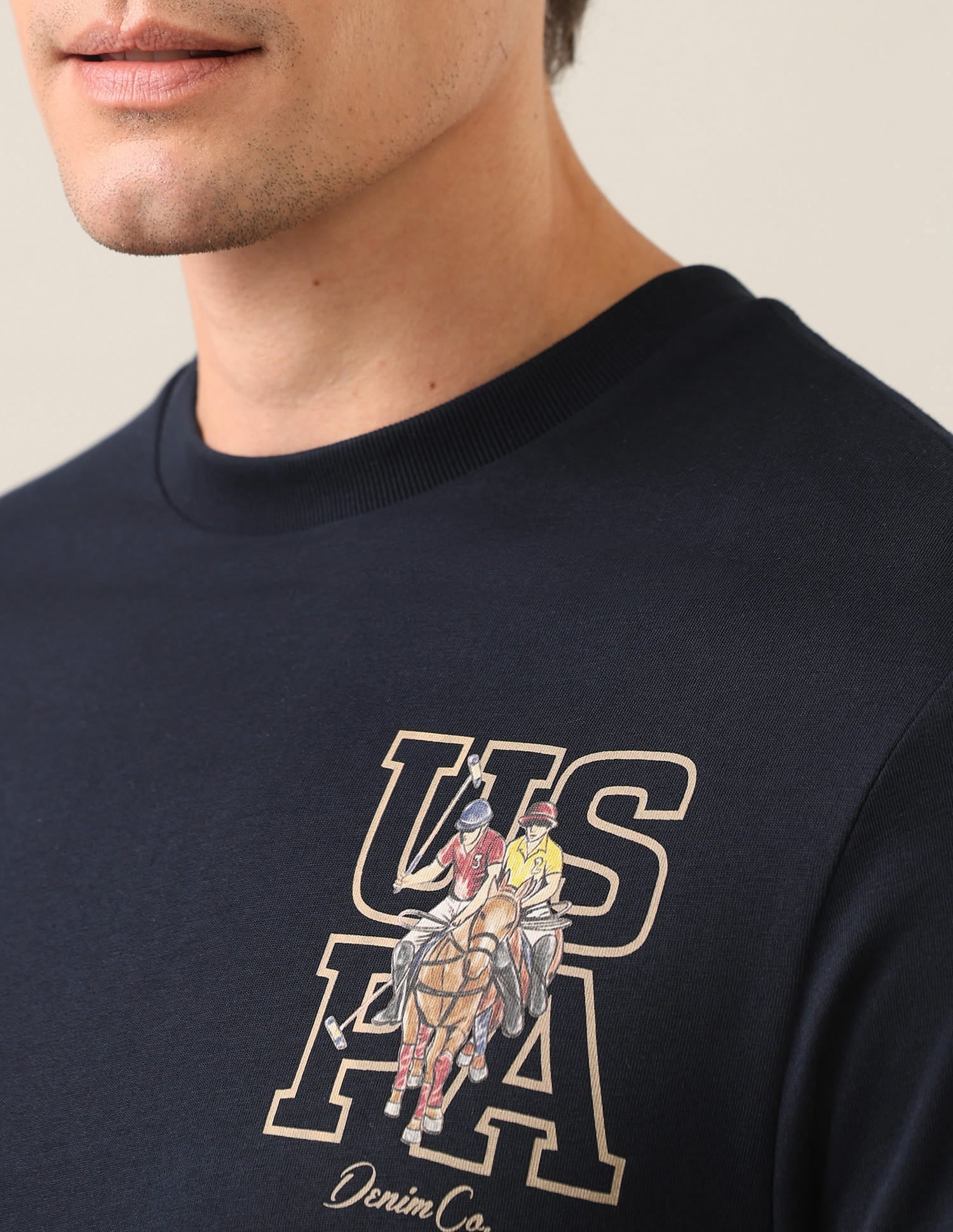 Graphic Printed Slim Fit T-Shirt Navy - U.S. Polo Assn. India | Large