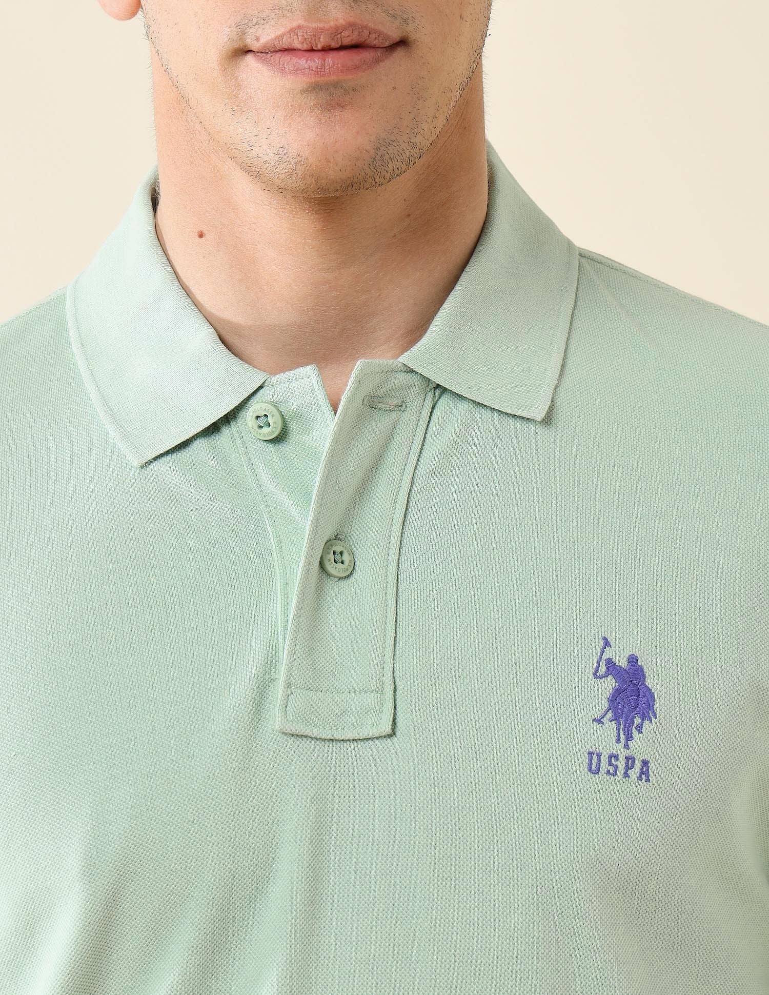 Pure Cotton Slim Fit Polo Shirt Light Green - U.S. Polo Assn. India | Large