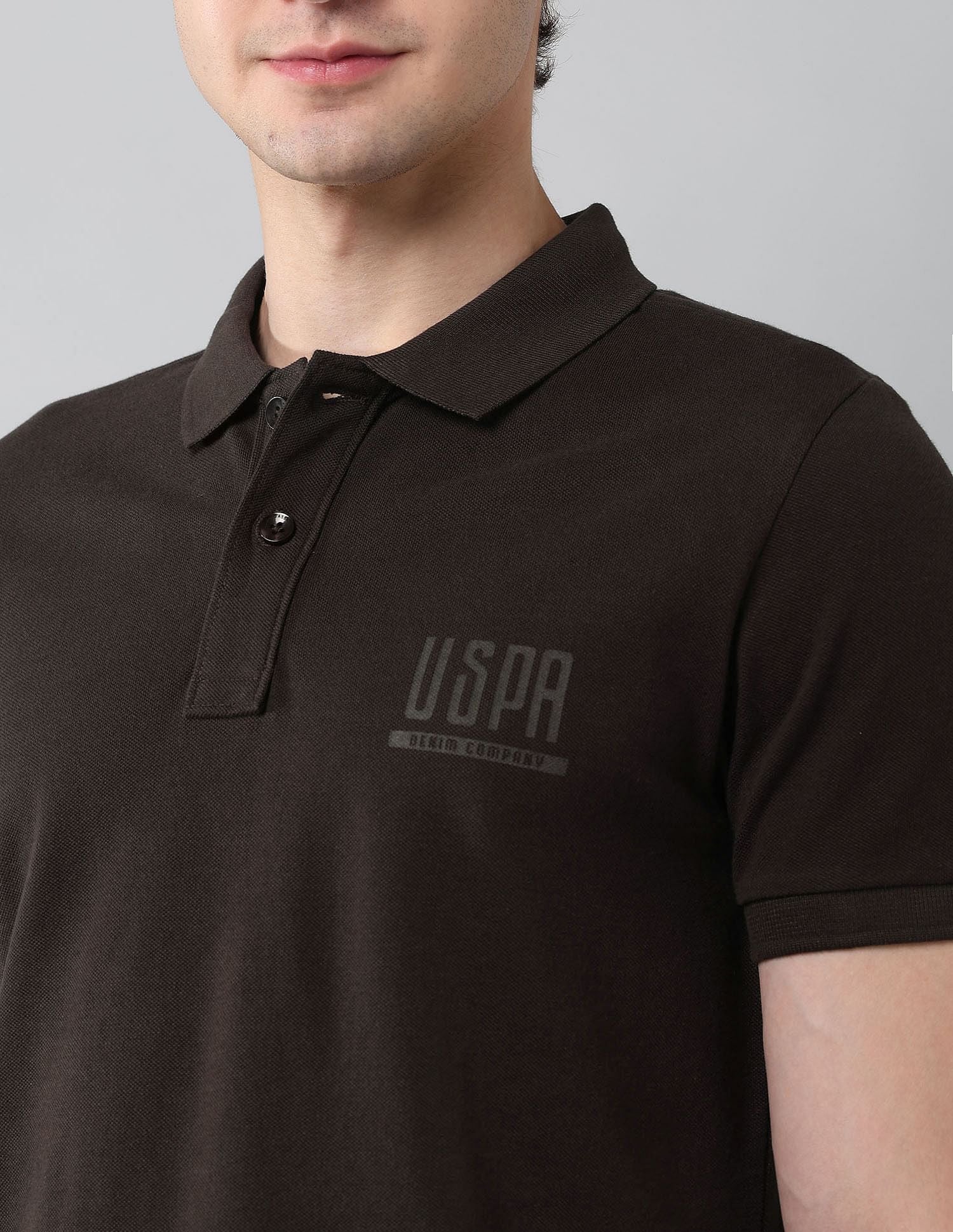 Pure Cotton Muscle Fit Polo Shirt Dark Brown - U.S. Polo Assn. India | Large