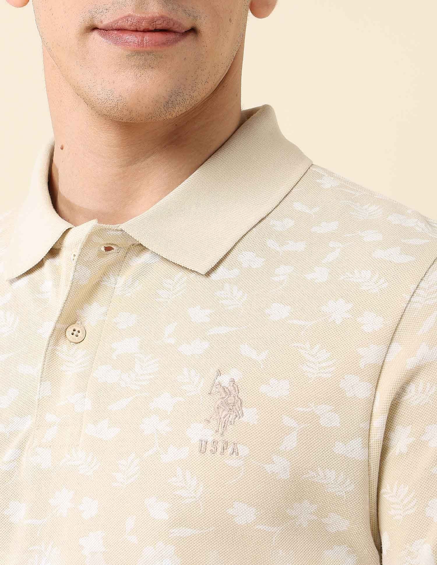All-Over Printed Slim Fit Polo Shirt Beige - U.S. Polo Assn. India | Large