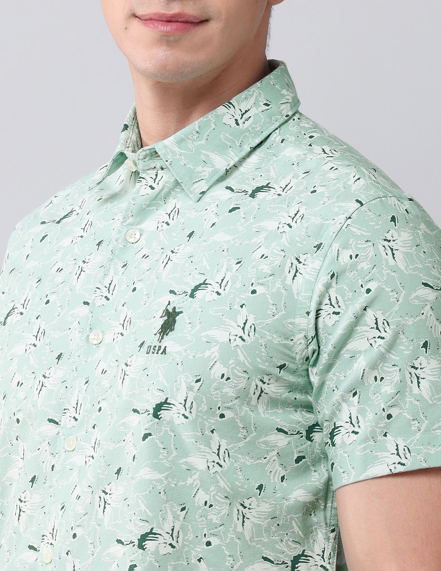 Regular Fit Twill Printed Shirt Light Olive - U.S. Polo Assn. India | Large