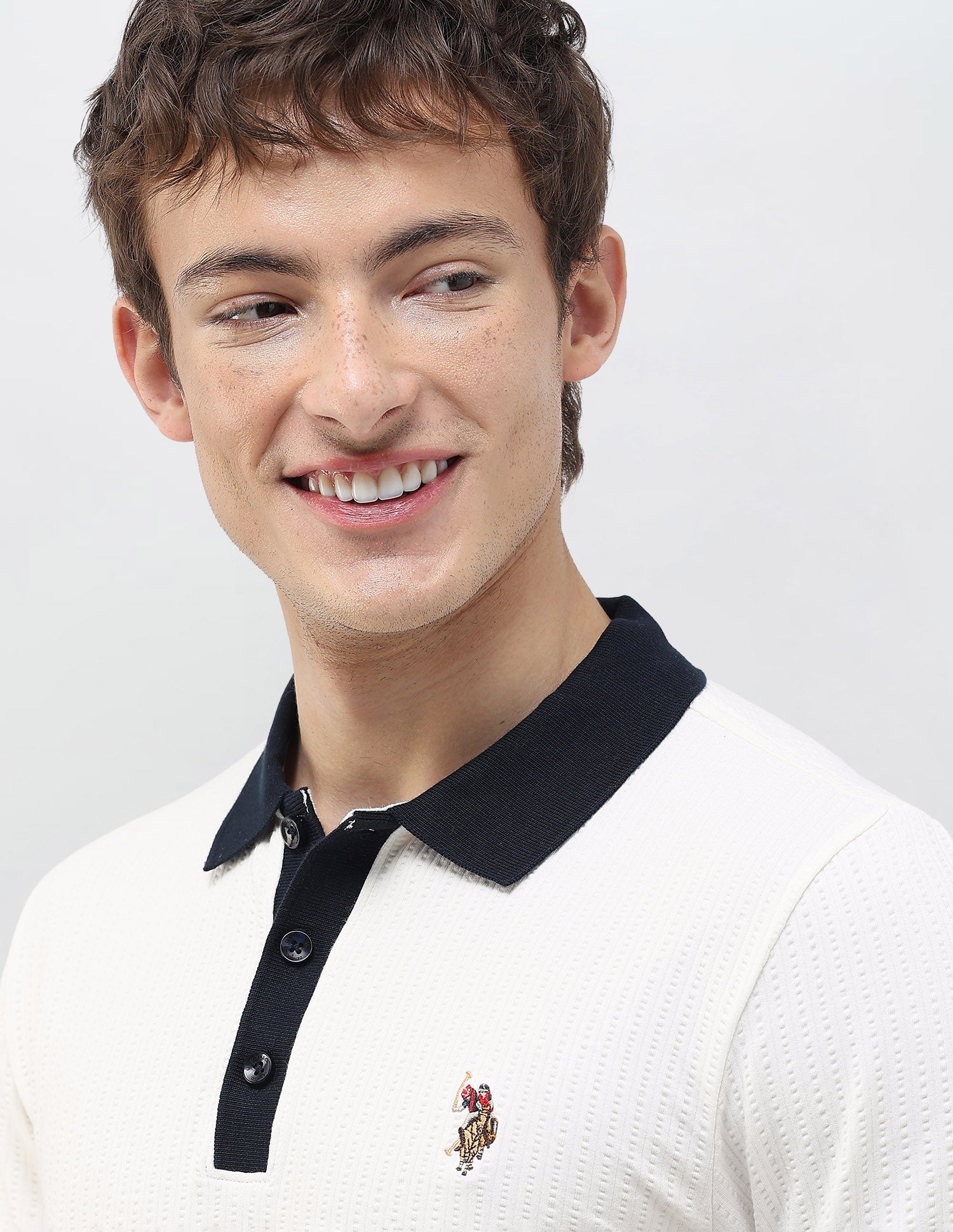 Textured Slim Fit Polo Shirt Ivory - U.S. Polo Assn. India | Large