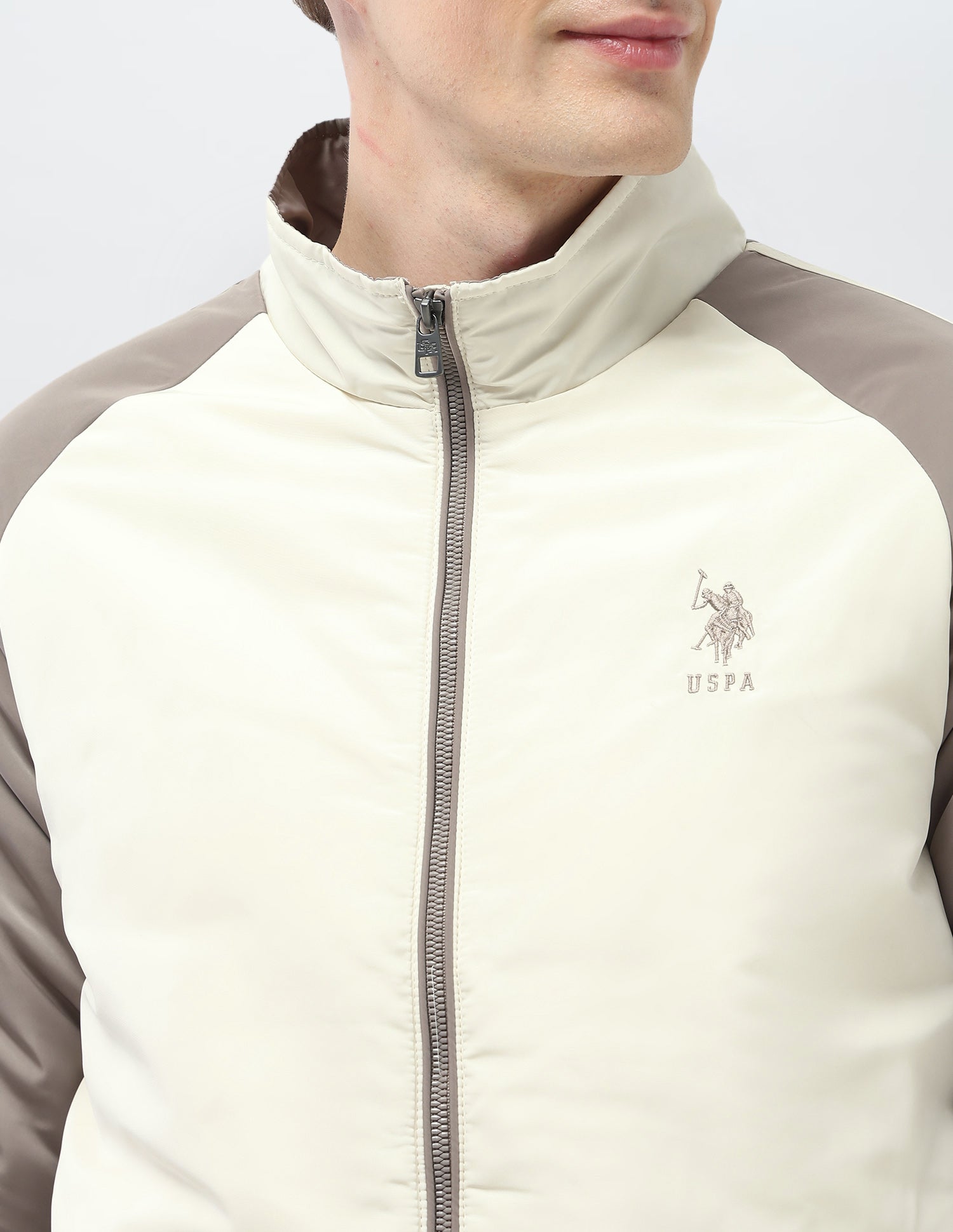 Colour Blocked Regular Fit Puffer Jacket Ivory - U.S. Polo Assn. India | Large
