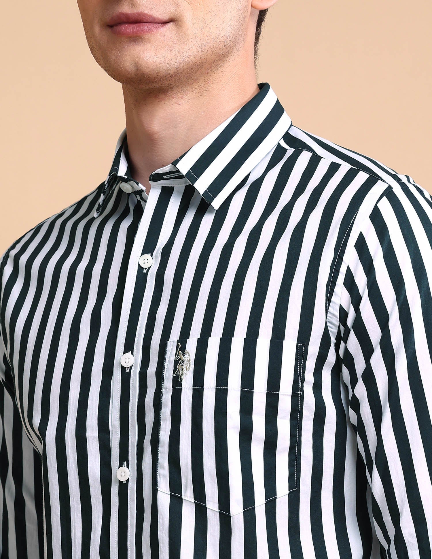 Vertical Striped Tailored Fit Shirt Dark Green - U.S. POLO ASSN. | Large